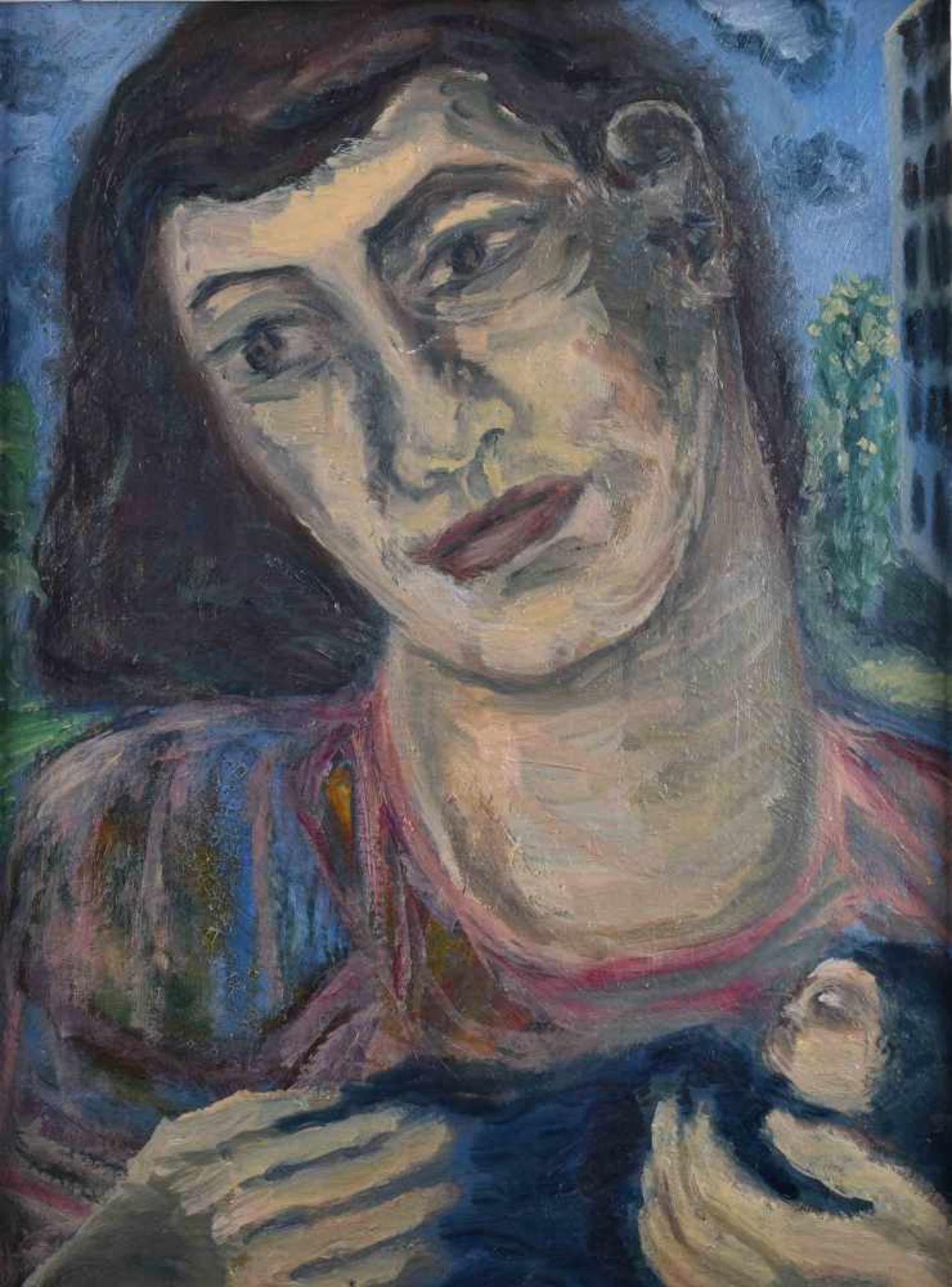 Ingrid GOLTZSCHE-SCHWARZ (1936-1992)"Mutter mit Kind"Gemälde Öl/Hartfaser, 39 cm x 30cm,verso