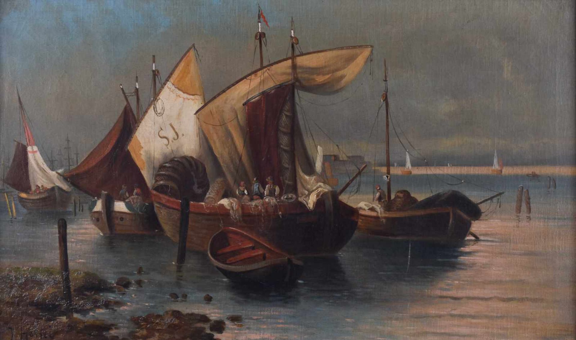 J. Holtei, wohl ungarischer Künstler des 19./20. Jhd."anchored fishing boats" GemäldeÖl/Leinwand,