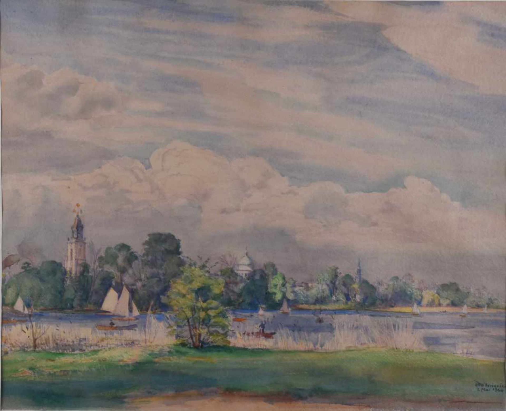 Otto HEINRICH (1891-1967)"An der Havel mit Blick auf Potsdam"Zeichnung-Aquarell, Sichmaß 42,5 cm x