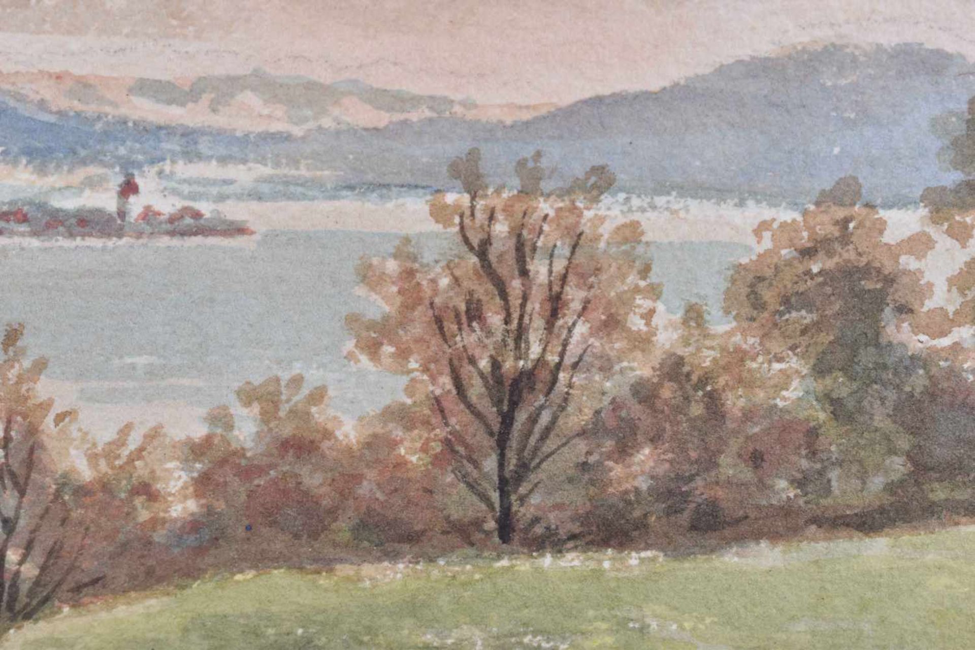 Kreuzer 19. / 20. Jhd, Chiemsee-Maler"Chiemsee mit Fraueninsel"Zeichnung-Aquarell, 19,5 cm x 27,5 - Image 2 of 5