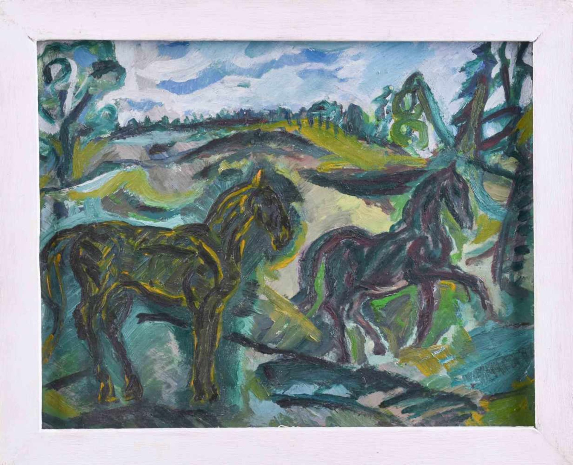 Ingrid GOLTZSCHE-SCHWARZ (1936-1992)"Masurische Pferde"Gemälde Öl/Hartfaser, 24,5 cm x 30,5 cm,verso - Bild 2 aus 6