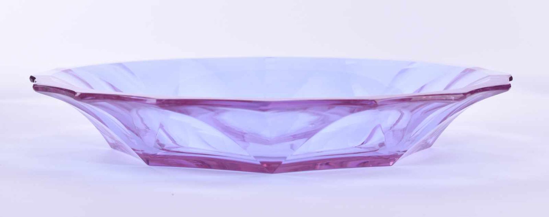 Art Deko Schale Moserdurchsichtiges fliederfarbenes Glas, unterm Stand gemarkt, Ø ca. 23,5 cmArt - Bild 3 aus 5