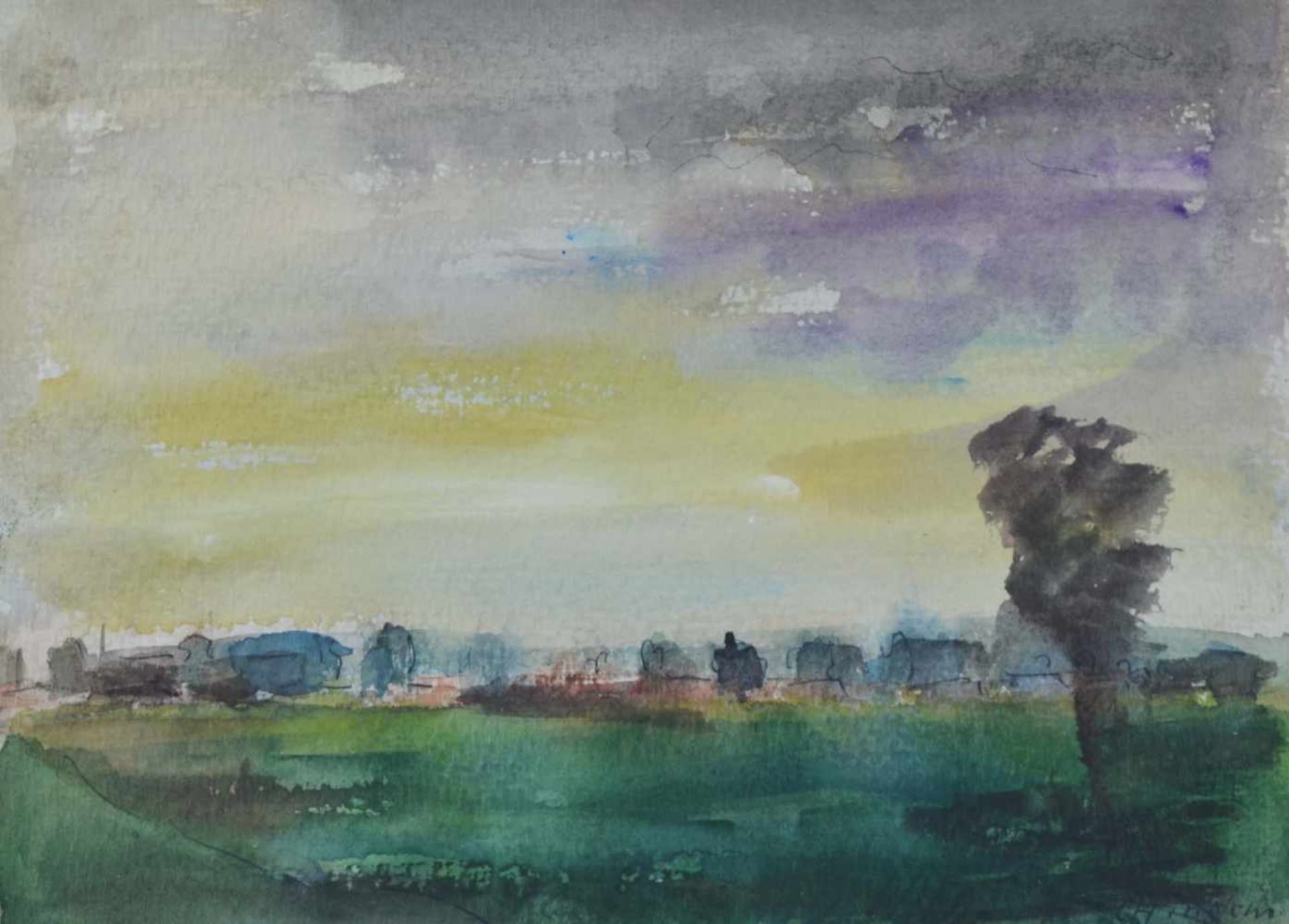 Carl HINRICHS (1903-1990)"Mecklenburgische Landschaft"Zeichnung-Aquarell auf dünnem Karton, 16,5