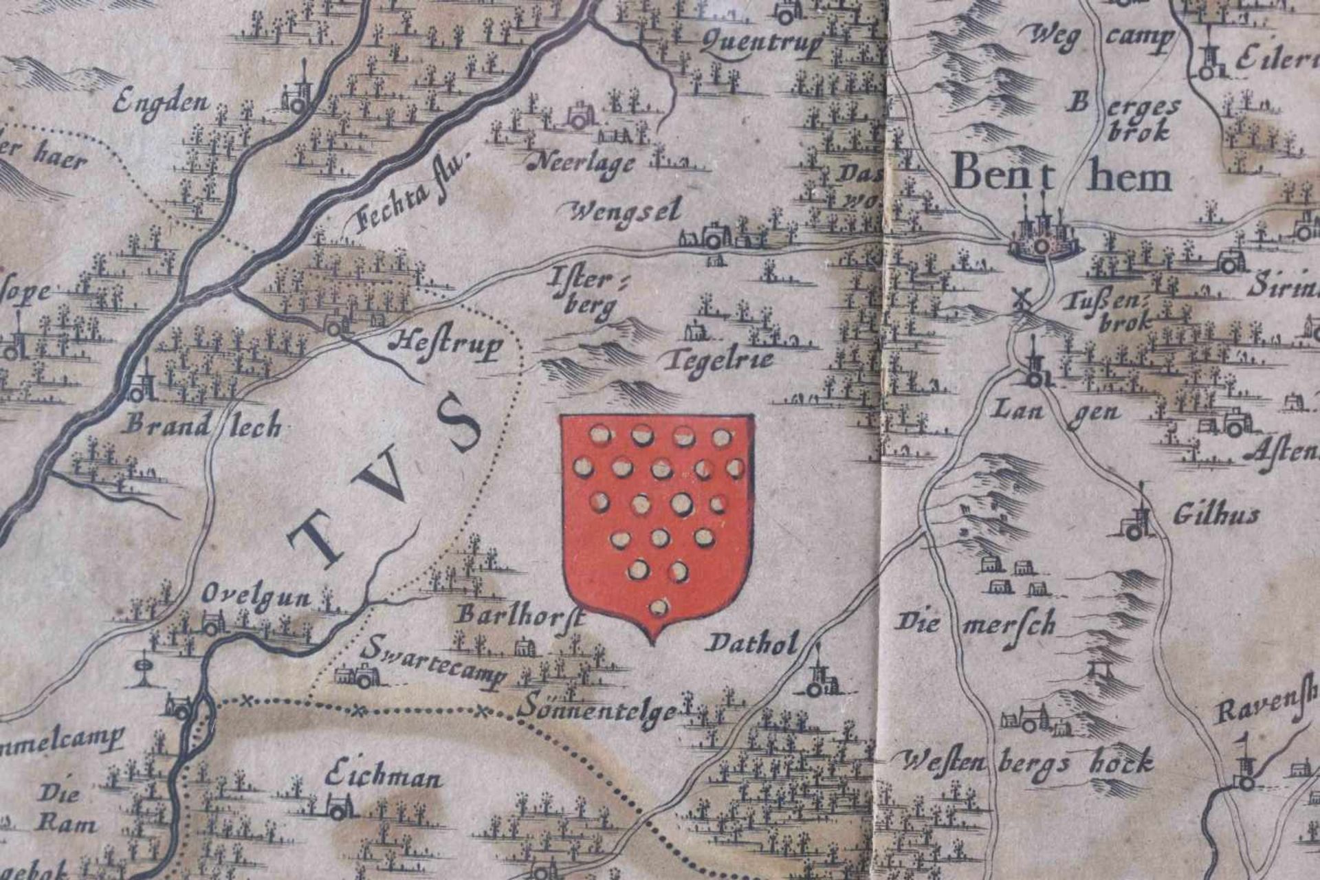 BENTHEIM. - Karte. "Comitatus Bentheim, et Steinfurt".Altkol. Kupferstich von Janssonius nach J. - Bild 4 aus 4