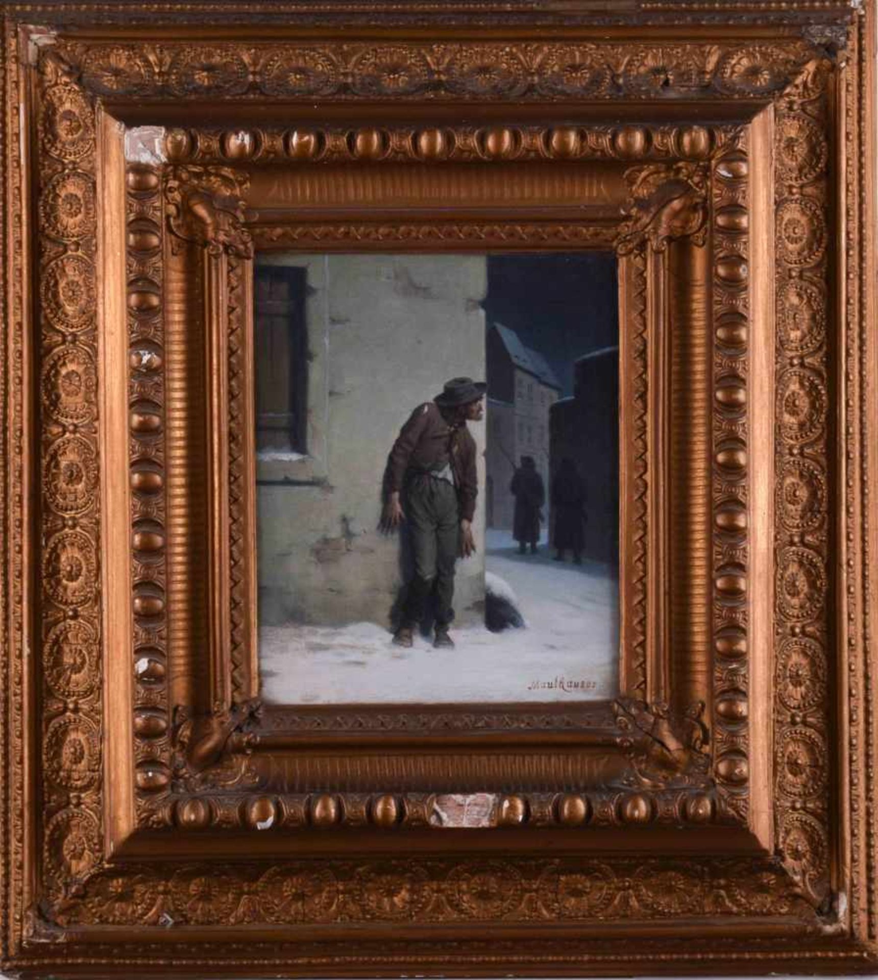 Mauthauser wohl Tschesischer Künstler des 19. Jhd."Auf der Hut"Gemälde Öl/Leinwand, 26,5 cm x 21,5 - Bild 2 aus 7