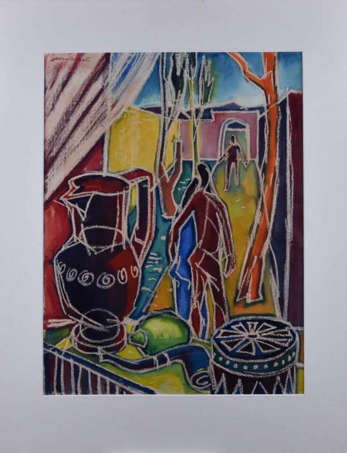 Gregor KRAUSKOPF (1919-c.2011)"Wiedersehen"Aquarell-Mischtechnik, Sichtmaß 65 cm x 49 cm,links - Bild 2 aus 8