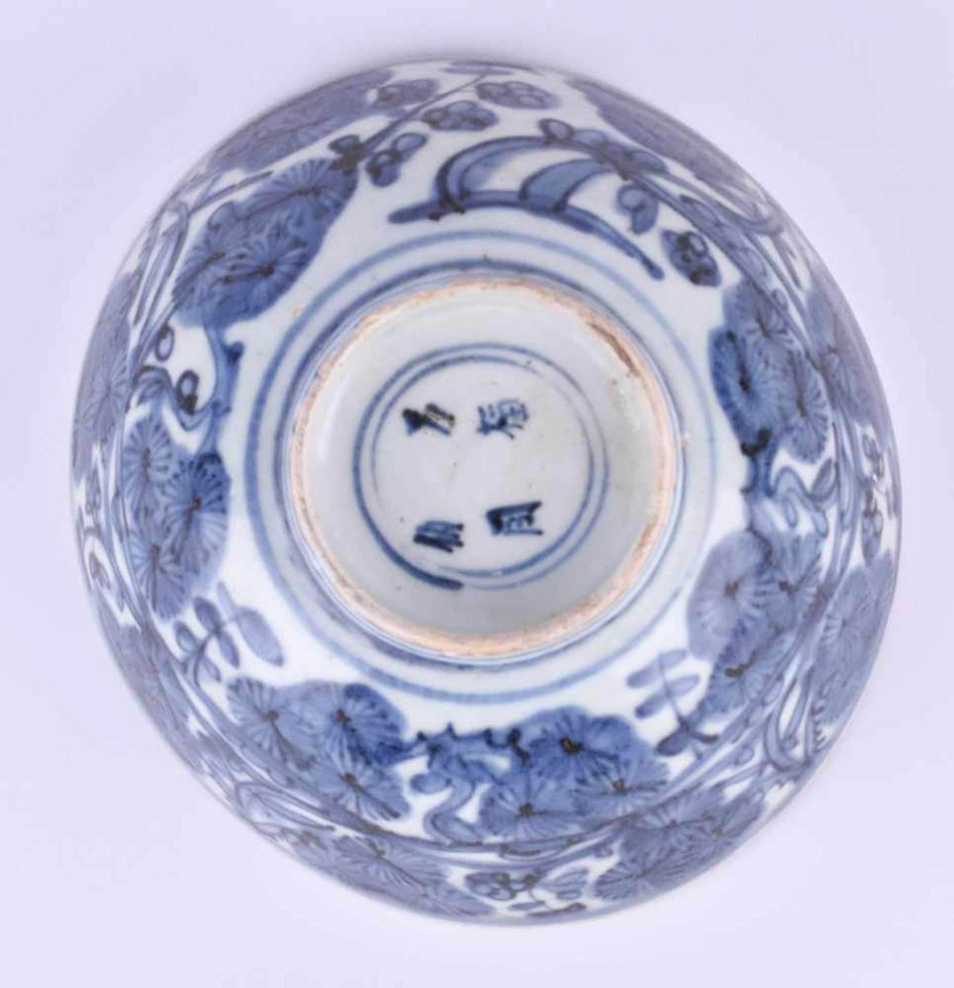 Schale China Ming Periodeumlaufend blau-weiß Malerei, unterm Stand blaue 4 zeichen Marke im - Image 3 of 4