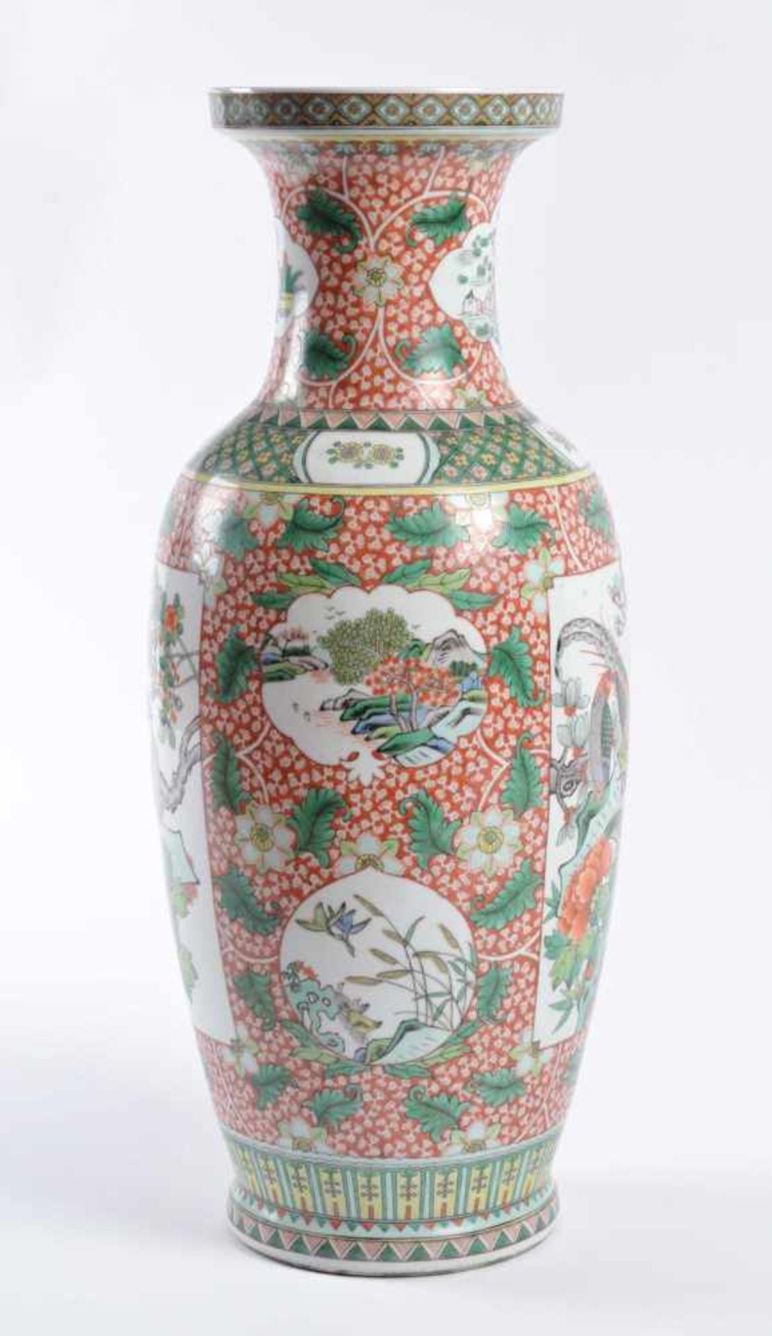 Bodenvase China um 1900umlaufend farbig staffiert mit floralem, Vogel- Landschaftsdekor, unterm - Bild 3 aus 7