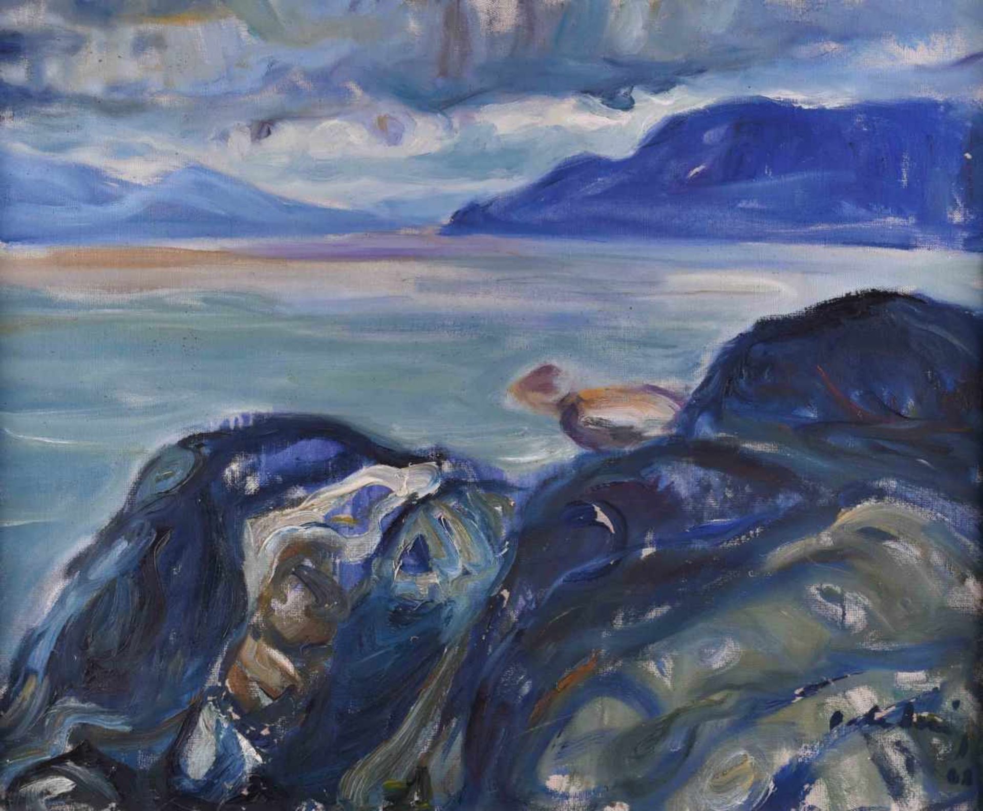 Roland LADWIG (1935-2014)"Fjordlandschaft"Gemälde Öl/Leinwand, 60 cm x 73 cm, mit Rahmen, 72,5 cm