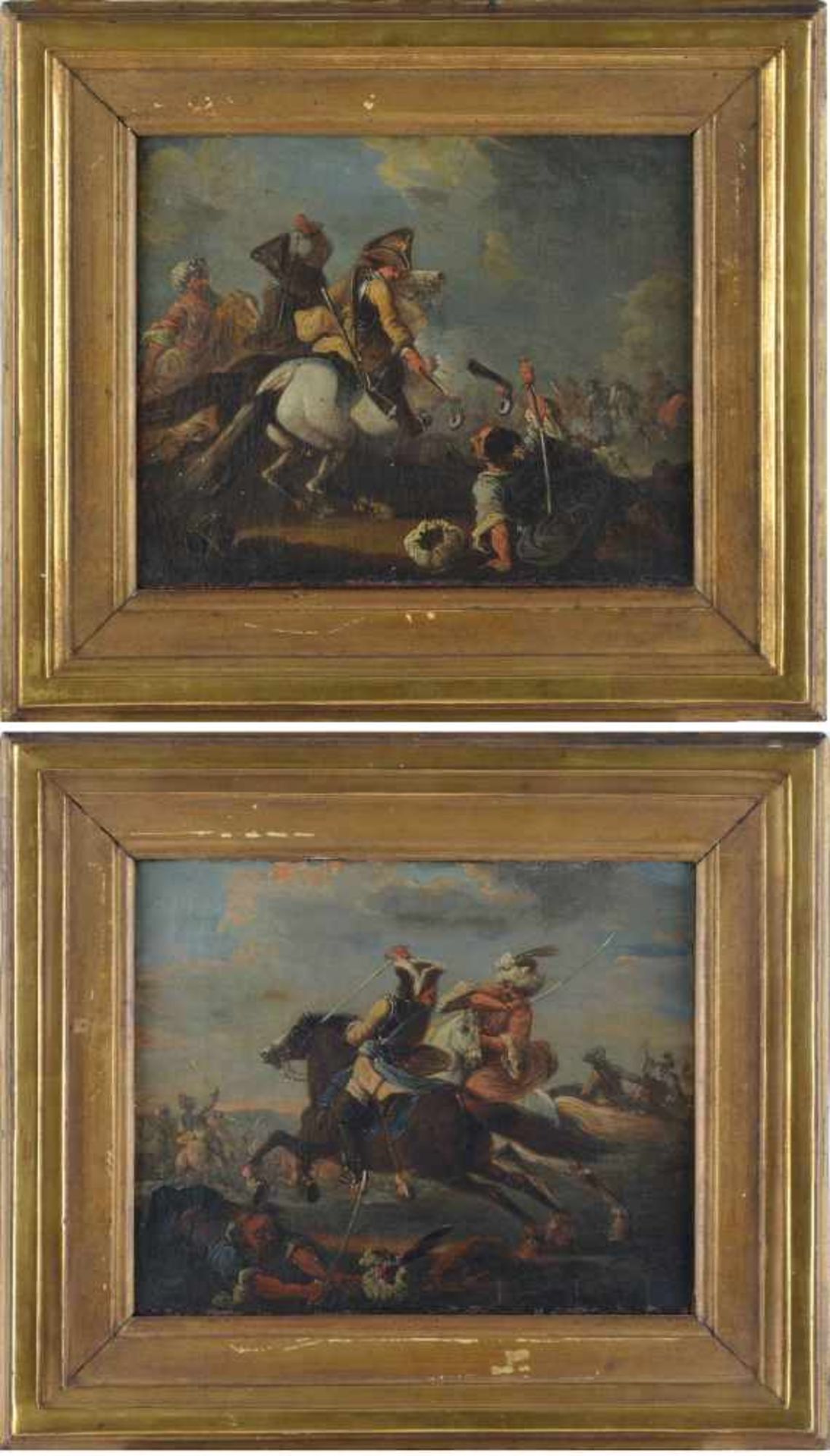 Jacques COURTOIS (attrib.) (1621-1676)"Pendants-Schlachtenszenen"2 Gemälde Öl/Leinwand (