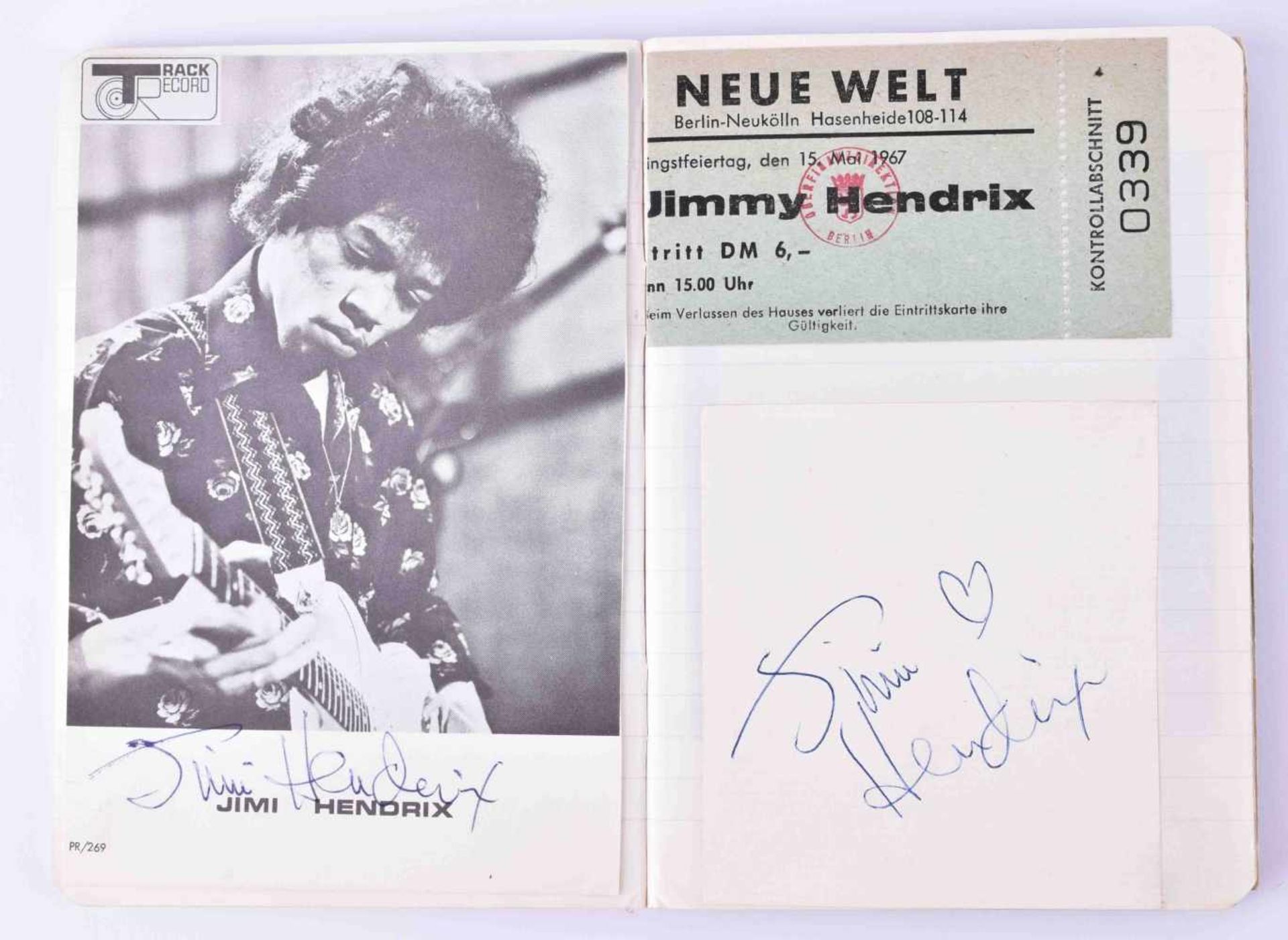 Sammlung Autogramme Jimi Hendrixkleines Notizheft( A6) mit mehreren Autogrammen und Eintrittskarten,
