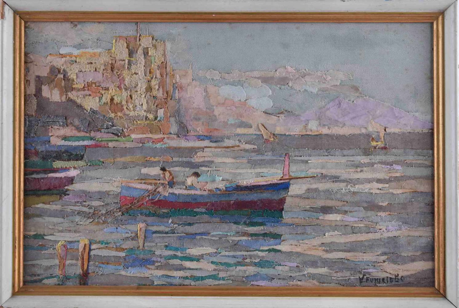 Vincenzo FUNICIELLO (1905-c.1955)"Ischia"Collage mit Stoff auf Hartfaser, 26,5 cm x 41,5 cm,rechts - Bild 2 aus 7
