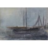 Carl HINRICHS (1903-1990)"Boote im Hafen"Zeichnung-Aquarell auf dünnem Karton, 21 cm 30 cm,rechts