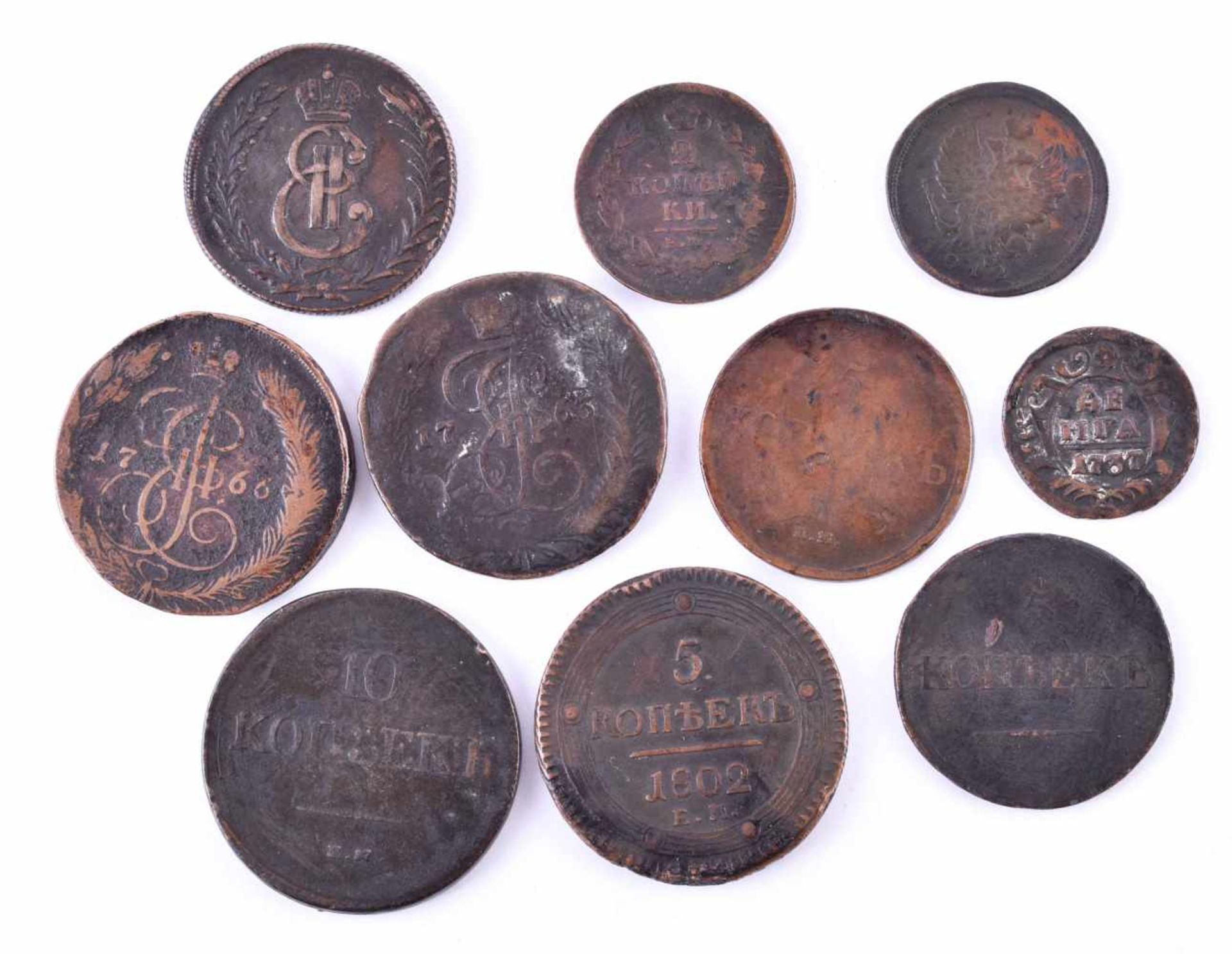 Konvolut Münzen Rußland 18./19. Jhd.10 Stück, dabei: 3 x 10 Kopeken (1763, 1766 und 1836), 4 x 5 - Bild 2 aus 5