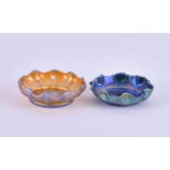 2 Lct Tiffany Favrile Glasschalen um 1910/20gold schillerndes und blau irrisierendes Glas, jeweils