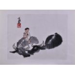 LI KERAN (1907-1989)"Boy with Water Buffalos, XX"Grafik-Farbholzschnitt, 31,3 cm x 42,2 cm,links