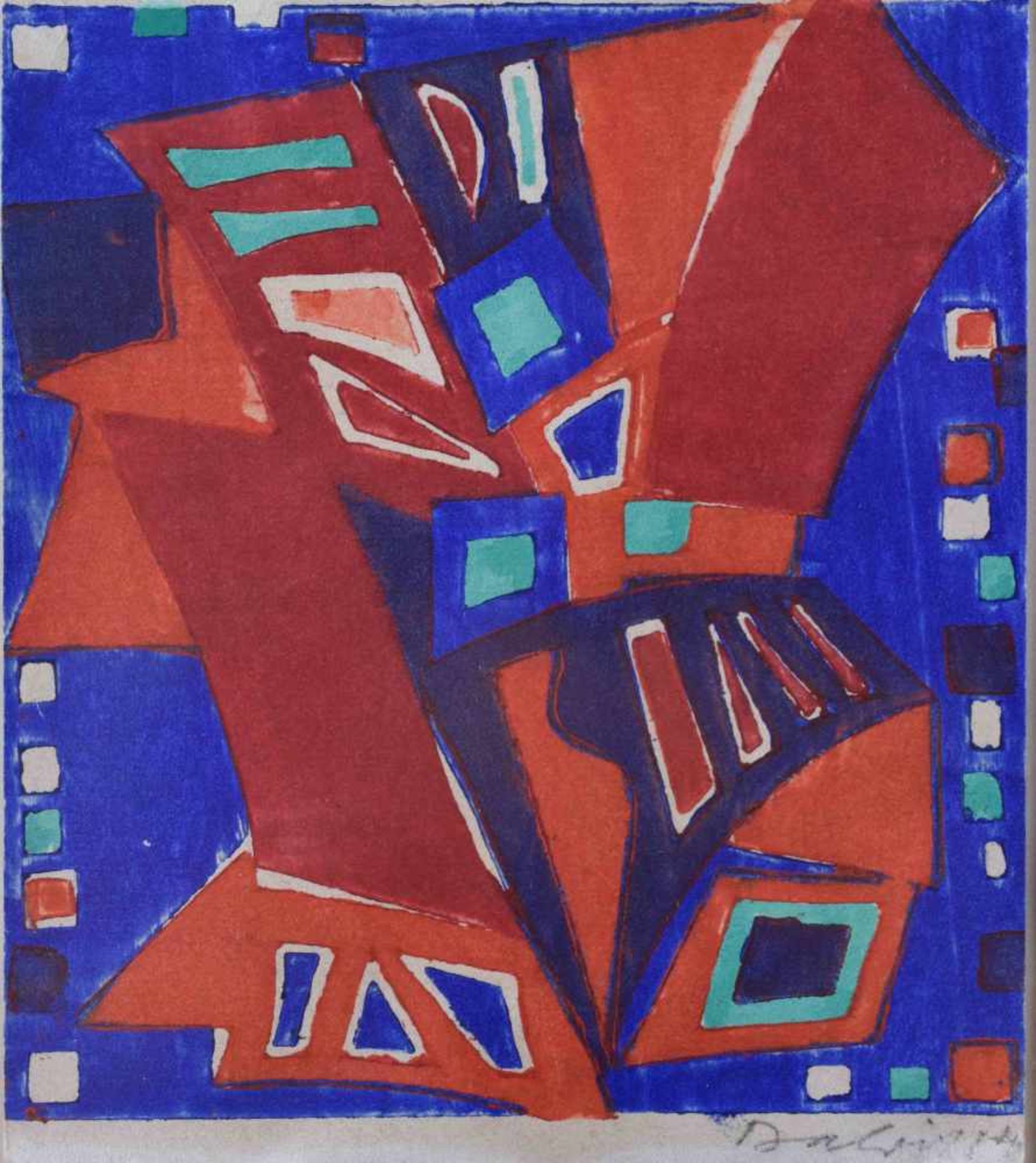 Oskar DALVIT (1911-1975)"Ohne Titel"Grafik-farbiger Linolschnitt, Sichtmaß 15 cm x 13 cm,rechts