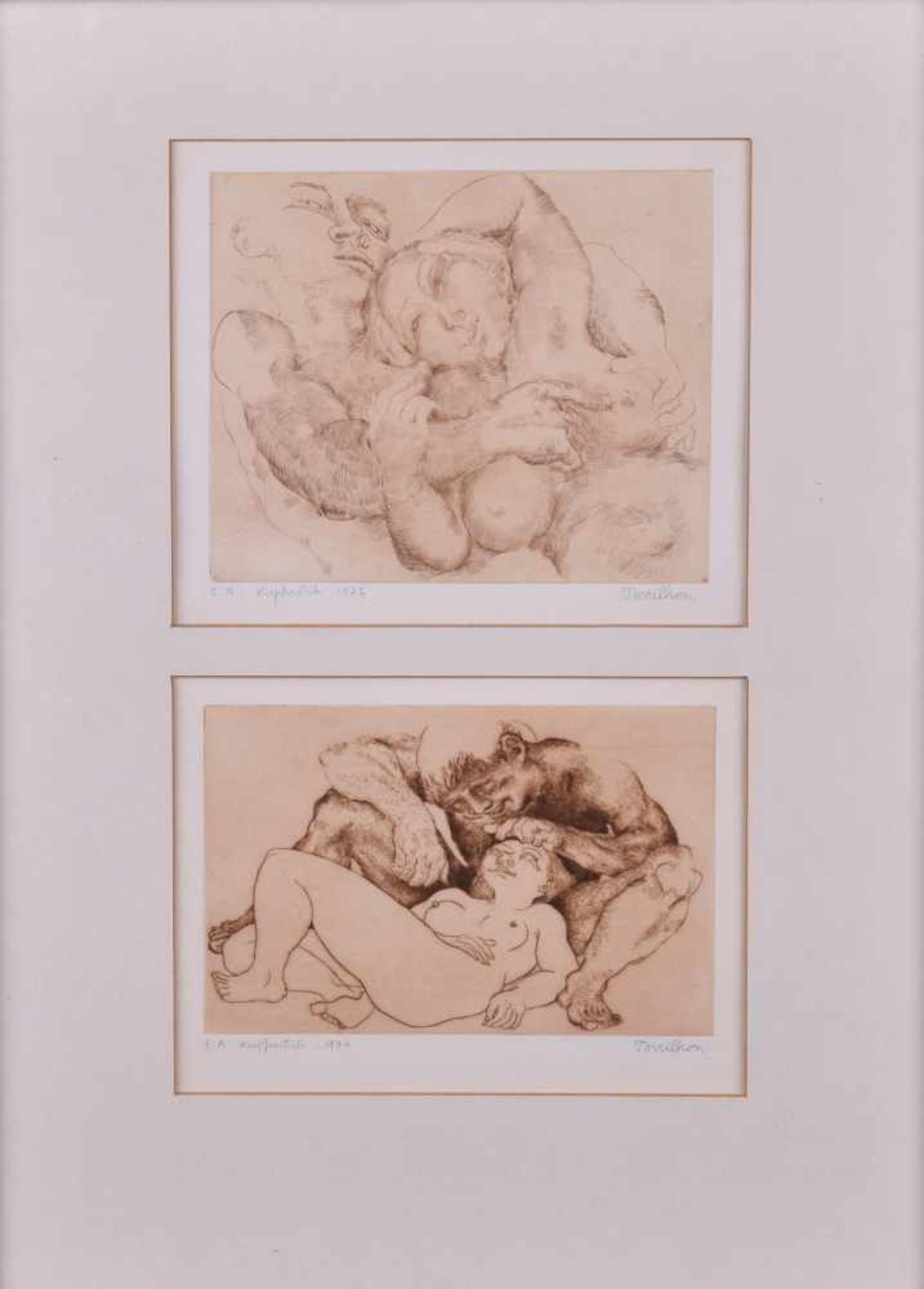 Amy TORRILHON (1925)" 2 erotische Akte"Grafik-Kupferstiche, Sichmaß: 12,7 cm x 16,5 cm und 12,1 cm x