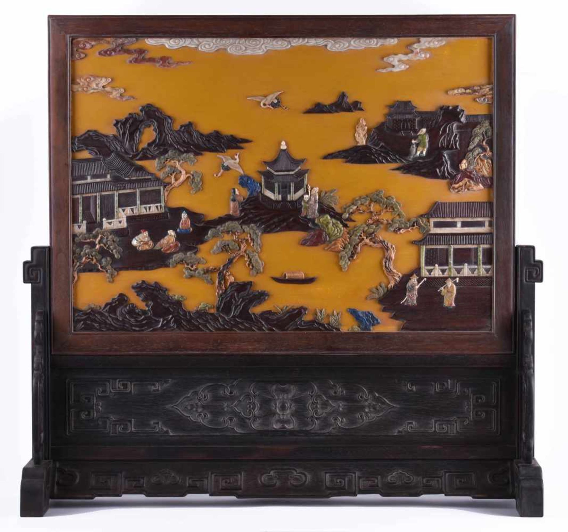 Imposanter Höfischer Stellschirm China Qing Periode, Guangxù?schauseitig Darstellung einer