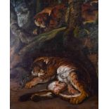 Anton SCHALLER (1773-1844)"Tigerfamilie mit saugenden Welpen"Gemälde Öl/Leinwand (doubliert) 164,5