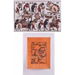 2 Vietnamesische Holzschnitte"verschiedene Darstellungen"Grafik-Farbholzschnitte, 33 cm x 24 cm
