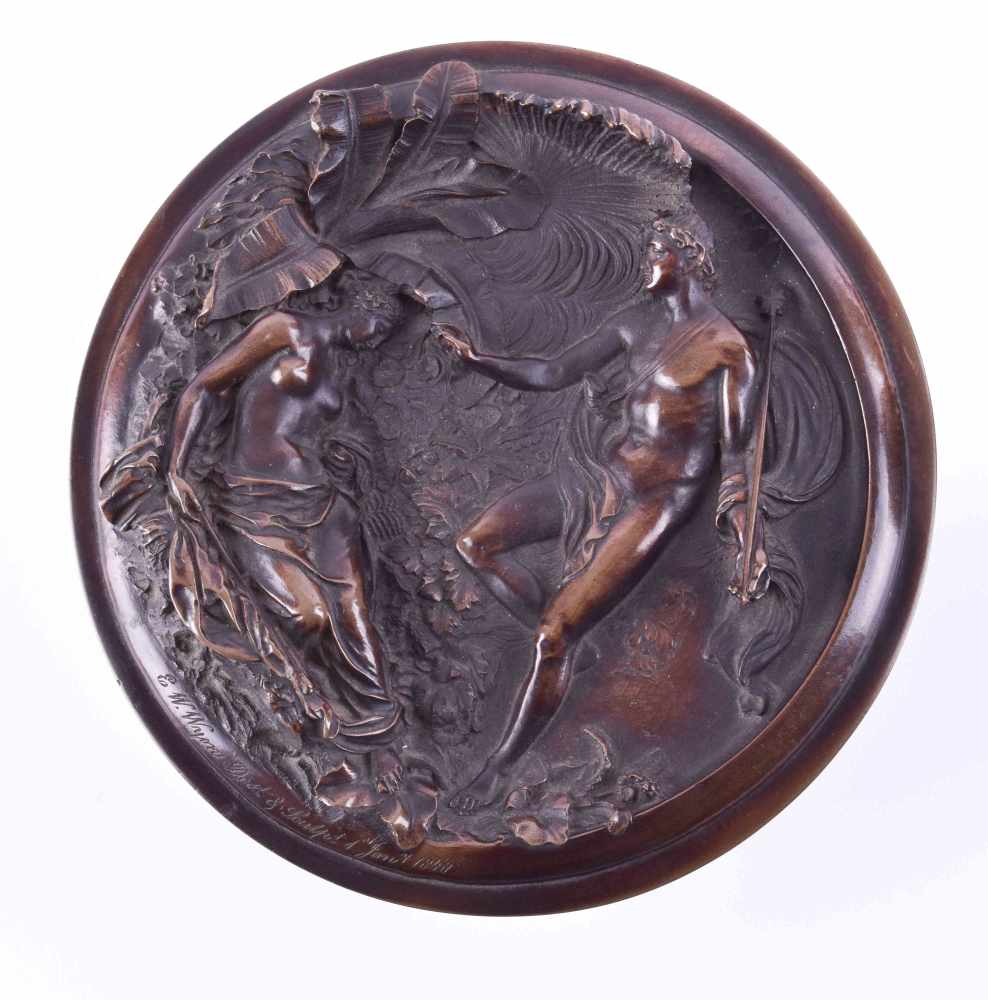 Edward William WYON (1811-1885)"Mytologische Szene"Bronzerelief, rund Ø 18,5 cm,signiert datiert E.