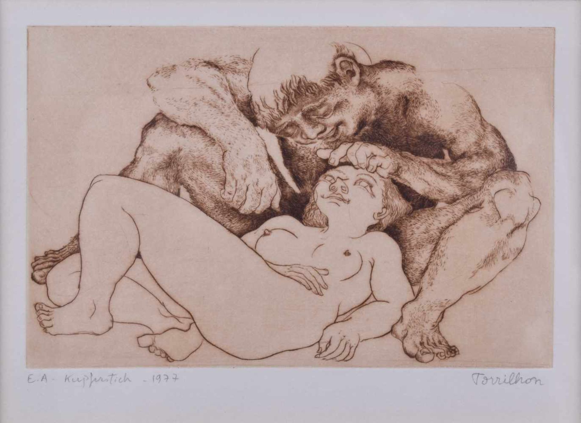 Amy TORRILHON (1925)" 2 erotische Akte"Grafik-Kupferstiche, Sichmaß: 12,7 cm x 16,5 cm und 12,1 cm x - Image 3 of 6