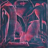 Mideele SCHADE (1963)"Waldrand"Gemälde Acryl auf Leinwand, 26 cm x 26 cm, gerahmt 33 cm x 33 cm,