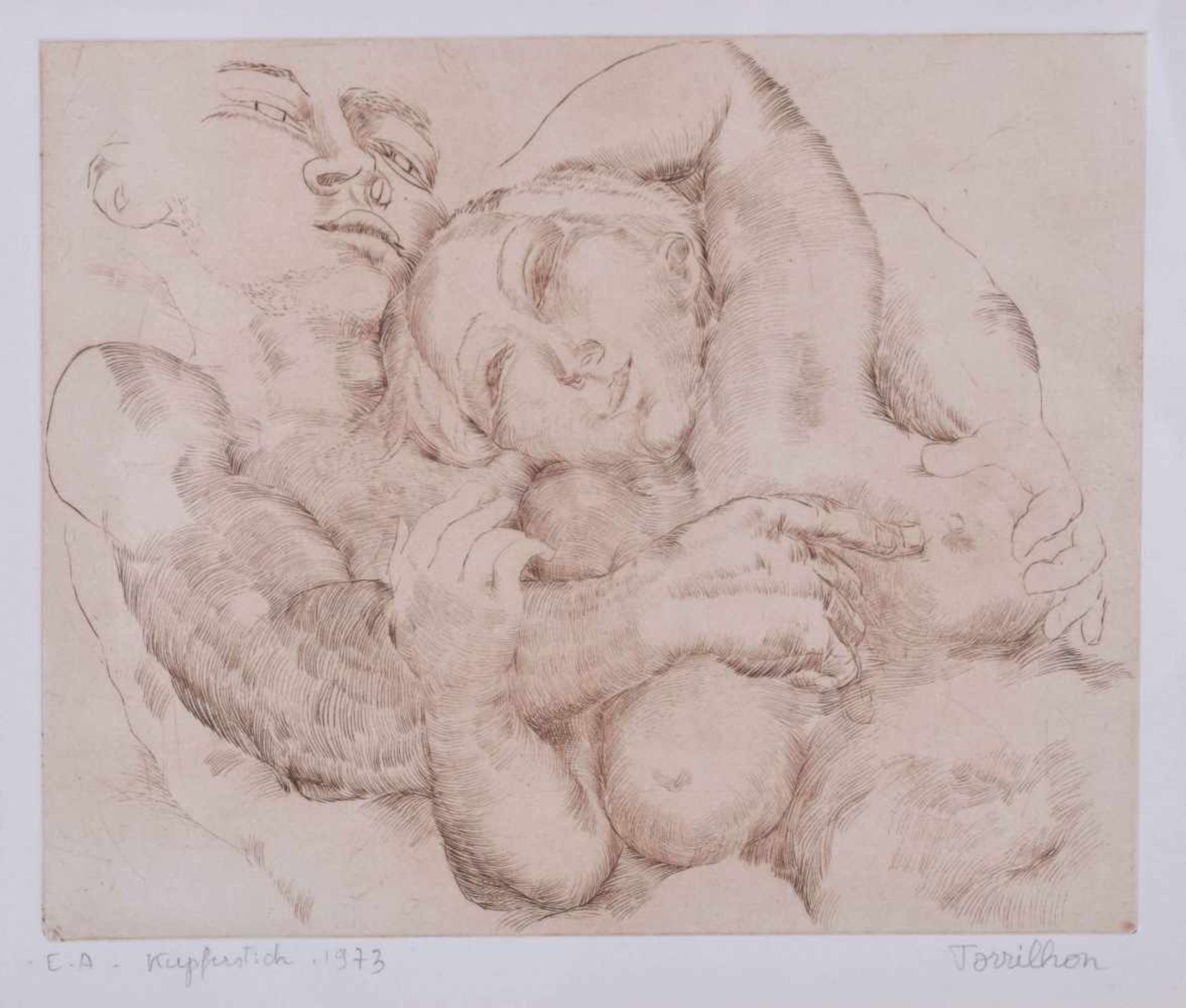 Amy TORRILHON (1925)" 2 erotische Akte"Grafik-Kupferstiche, Sichmaß: 12,7 cm x 16,5 cm und 12,1 cm x - Image 2 of 6