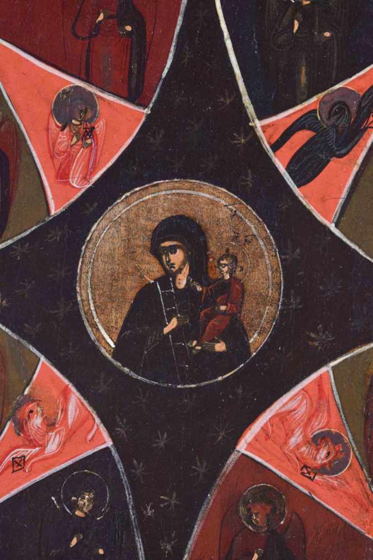 Ikone Russland wohl 19. Jhd.Gottesmutter vom unverbrannten Dornenbusch, Eitempera auf Holz, 35,3 - Bild 2 aus 5