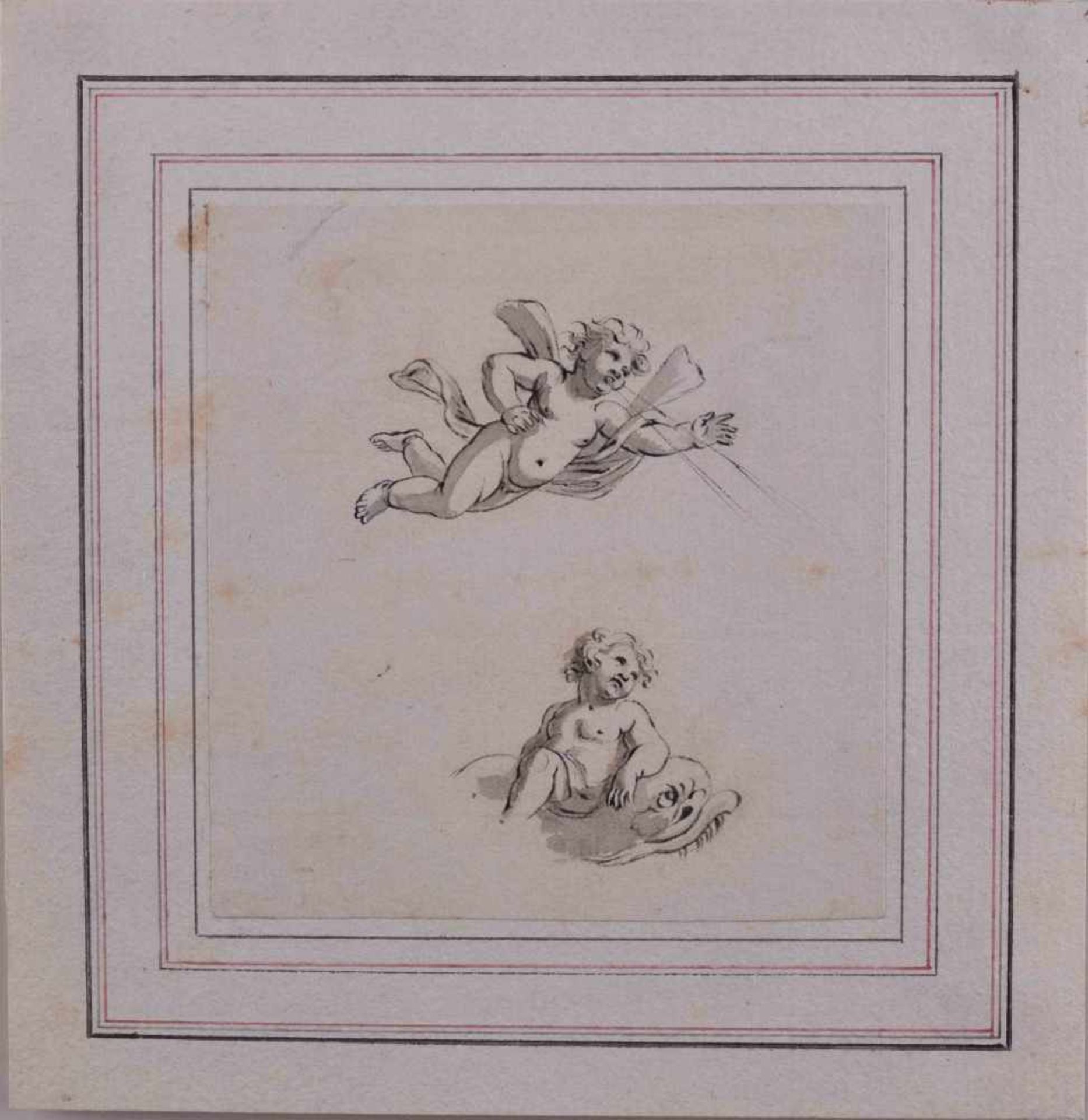 Jan DE BEYER (attrib.) (1703-c.1785)"Putti"Zeichnung-Tusche/Feder laviert, 15,2 cm x 14,7 cm,