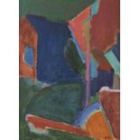 Wolfgang LEBER (1936)"Vorortstraße" (1982)Gemälde, Acryl auf Malpappe, 39,5 cm x 29 cm, mit original