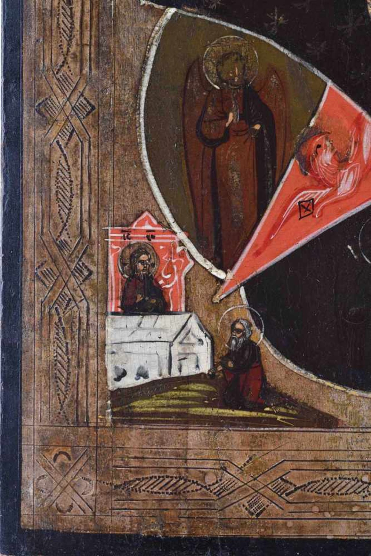 Ikone Russland wohl 19. Jhd.Gottesmutter vom unverbrannten Dornenbusch, Eitempera auf Holz, 35,3 - Bild 3 aus 5