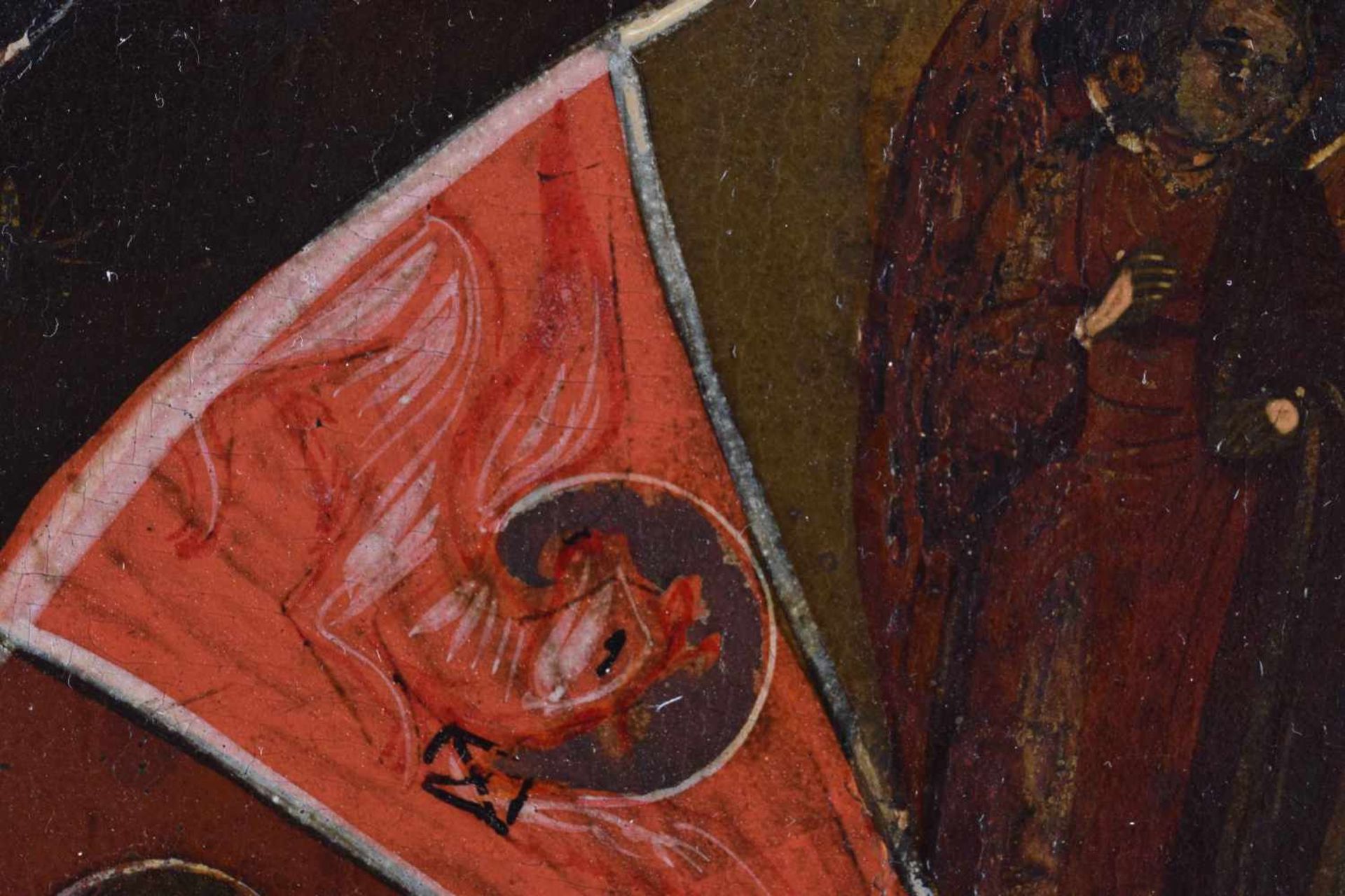 Ikone Russland wohl 19. Jhd.Gottesmutter vom unverbrannten Dornenbusch, Eitempera auf Holz, 35,3 - Bild 4 aus 5