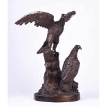 Anonymer Künstler des 20. Jhd."Adler Paar auf Baumstamm"große schwere Figurengruppe, Bronze, ca.