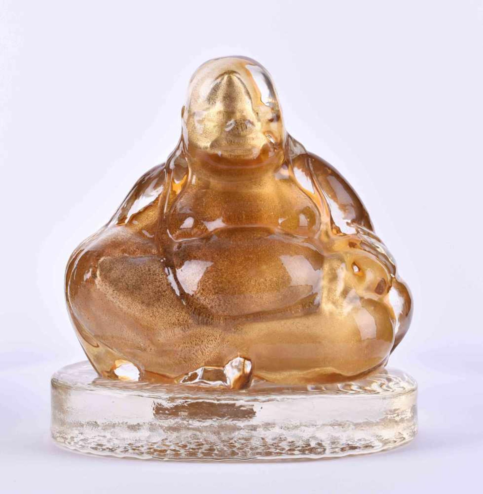 Buddha Murano Venedig um 1970mit goldenen Einschmelzungen, Hand Made Genuine, Venetian Glass, H: ca.