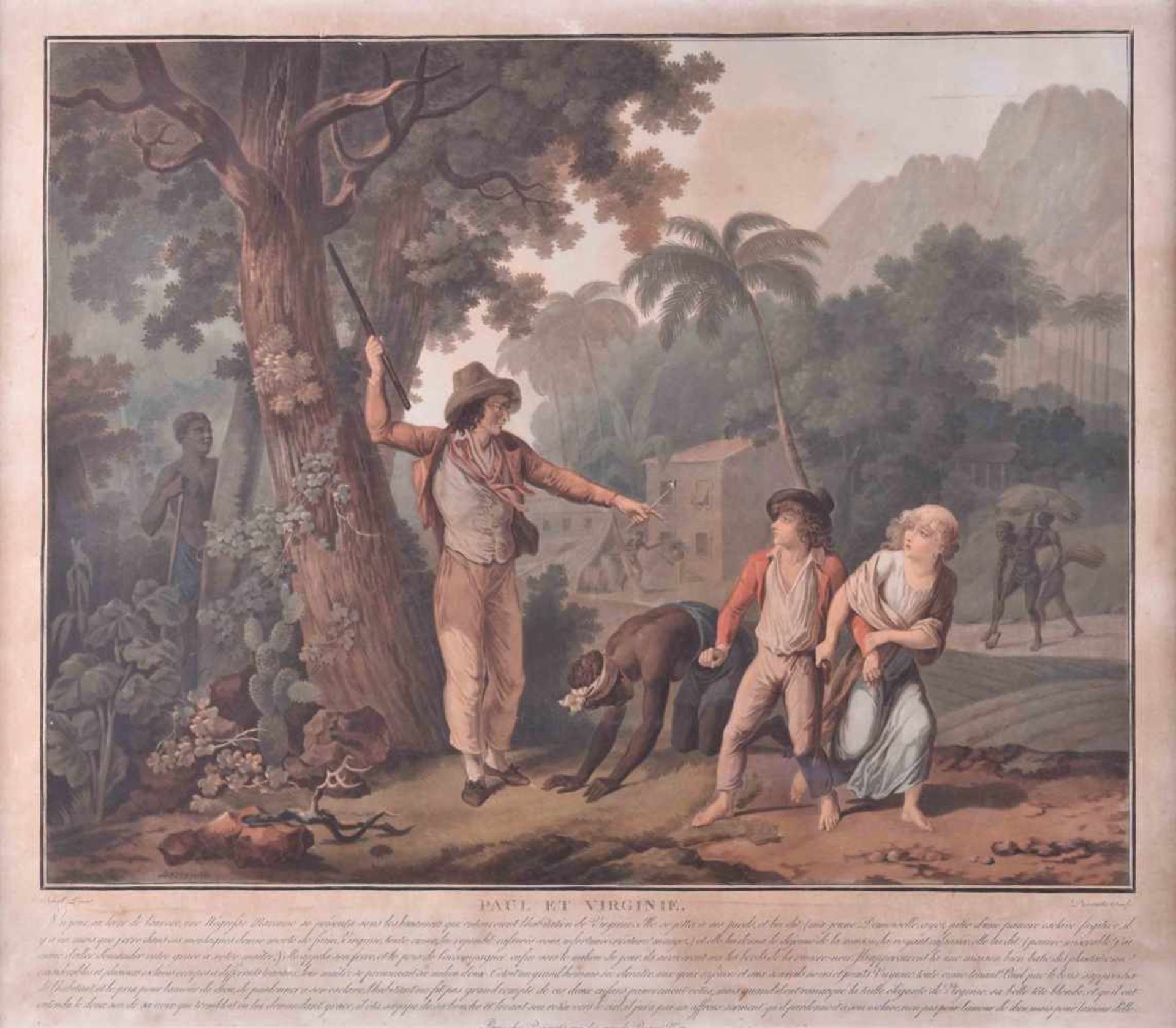Charles Melchior DESCOURTIS (1753-1820)"Paul et Virginie"Grafik-Farbaquatintaradierung, Sichtmaß:
