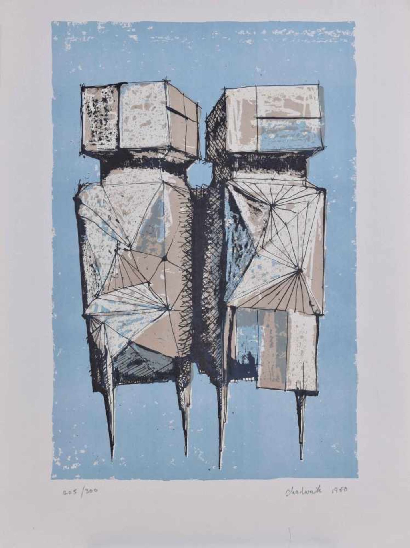 Lynn Russell CHADWICK (1914-2003)"Wächter"Grafik-Farblithographie, 45,5 cm x 34,5 cm,unten links