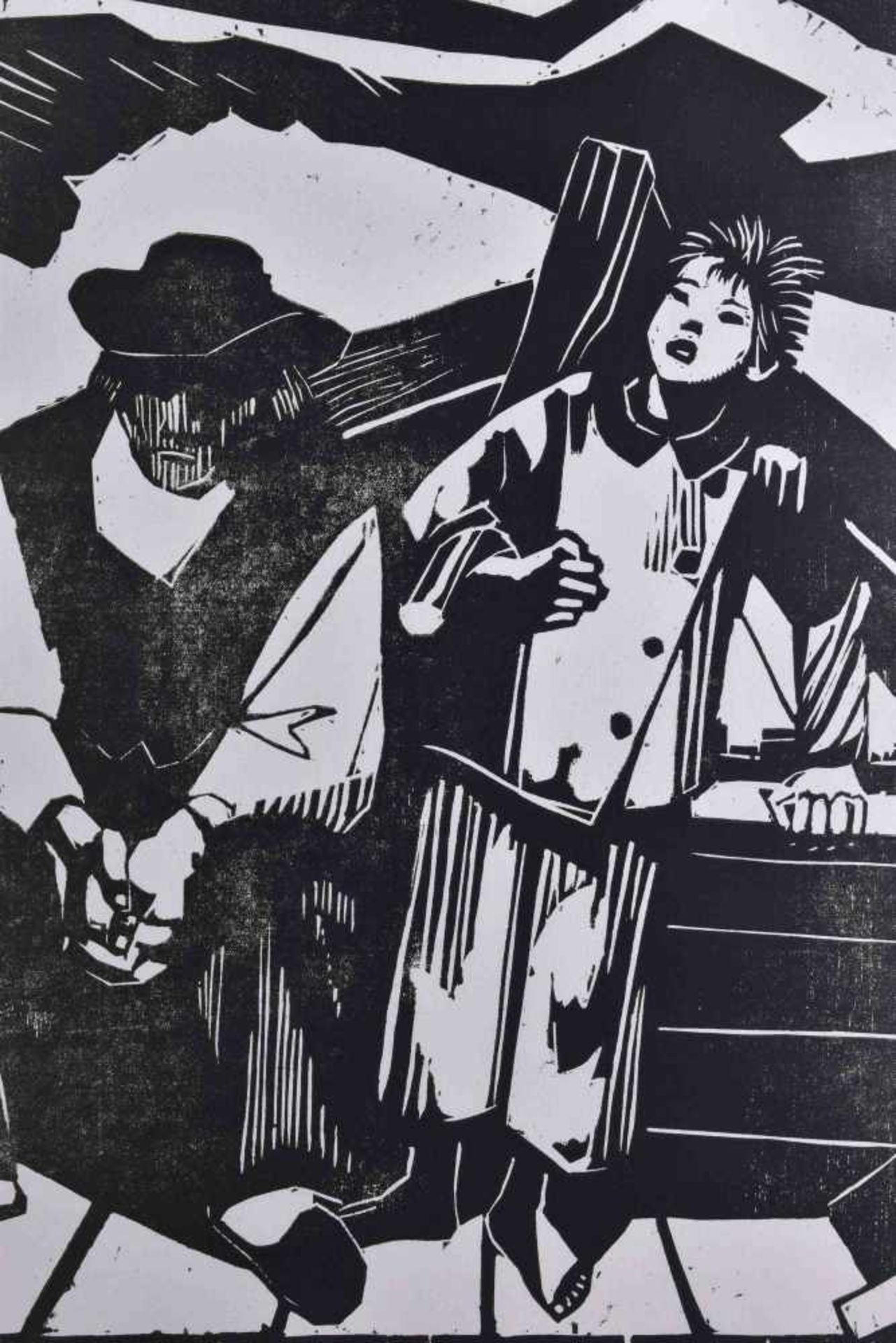 Erich Arnold BISCHOF (1899-1990)"Fischer im Boot"Grafik-Holzschnitt, Blattgröße 46 cm x 66 cm,rechts - Bild 2 aus 5