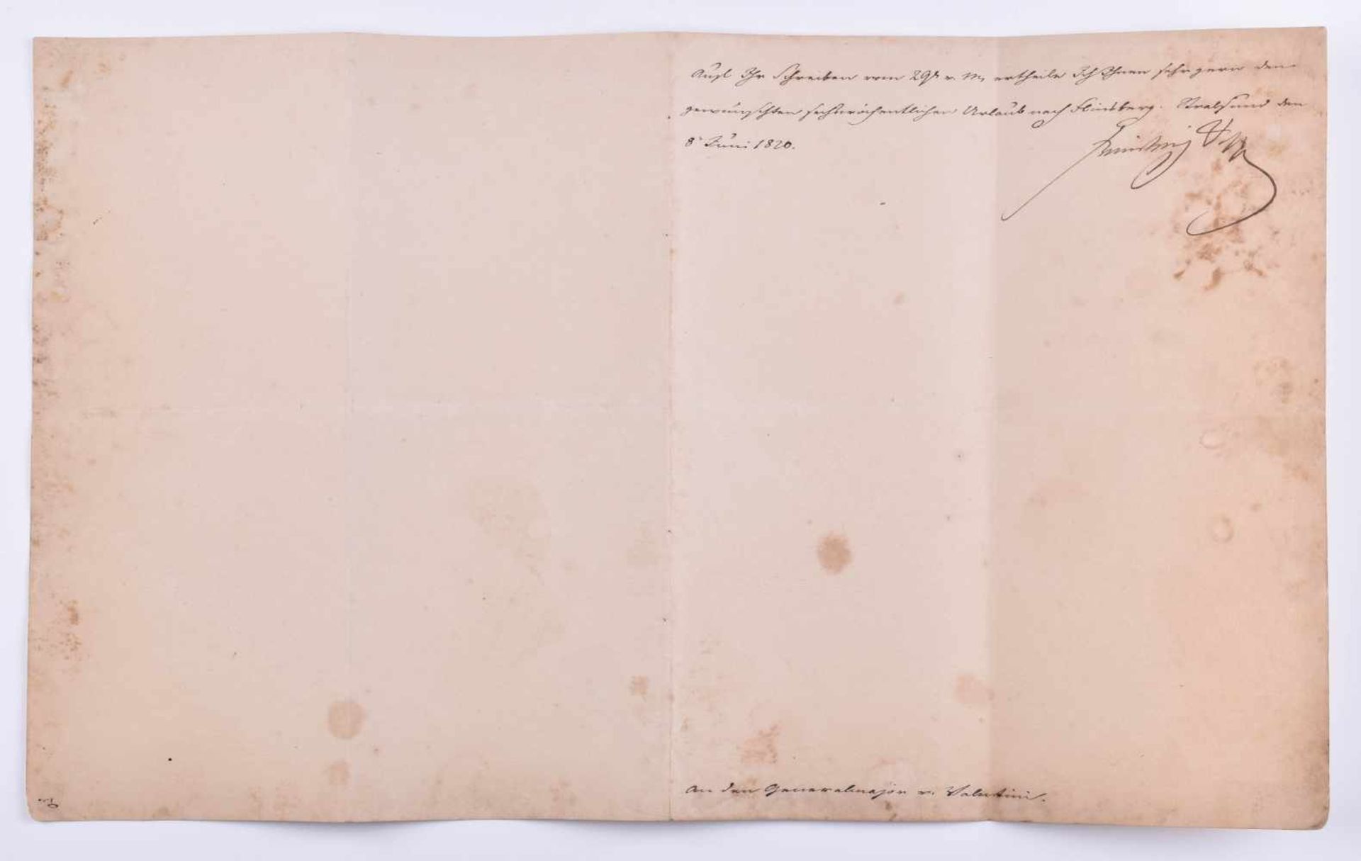 Persönlicher Brief von König Friedrich Wilhelm III.Brief an General-Major Georg Wilhelm von