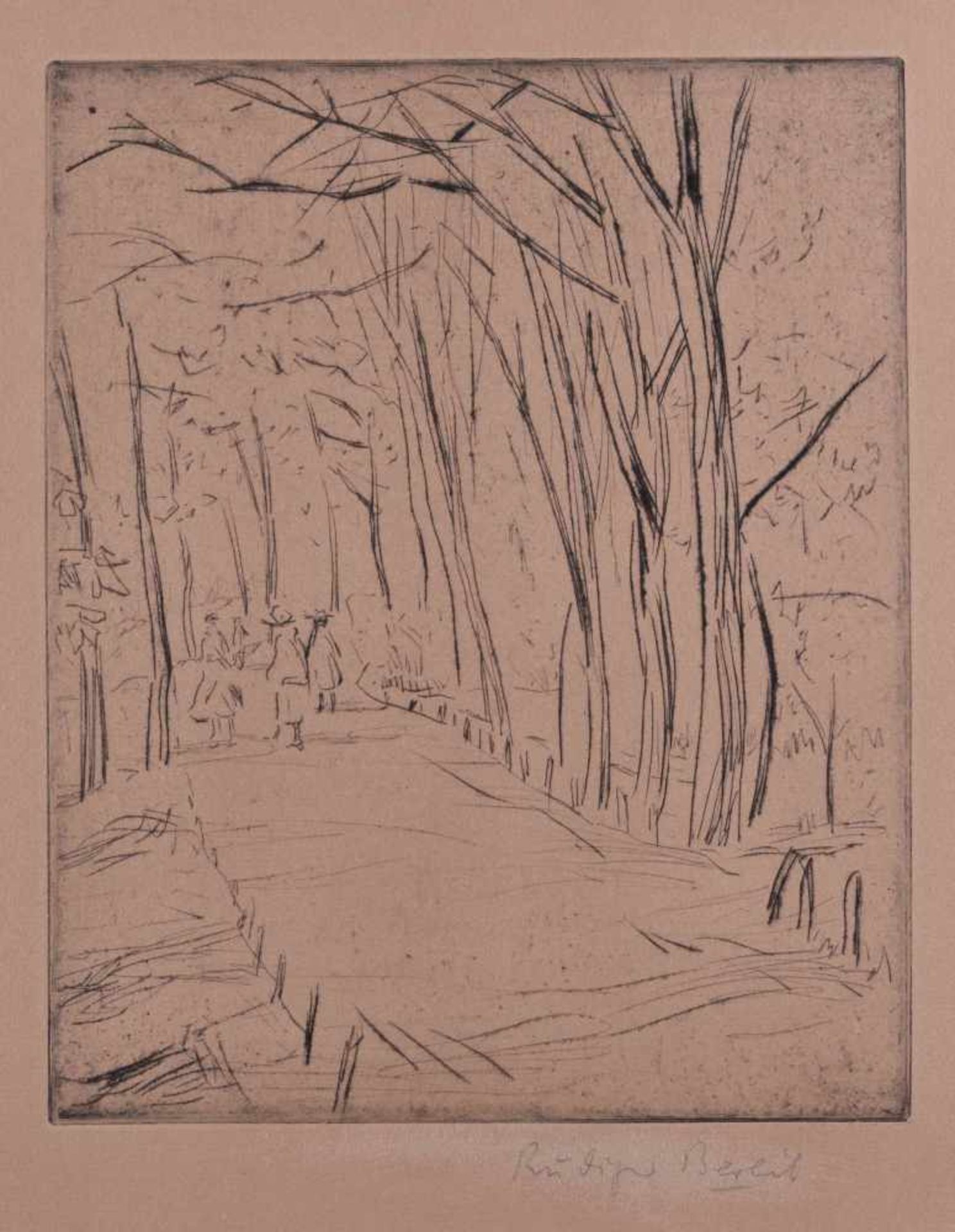 Rüdiger BERLIT (1883-1939)"Im Park" (vor 1920)Grafik-Radierung auf getöntem Papier, 46 cm x 36 cm,