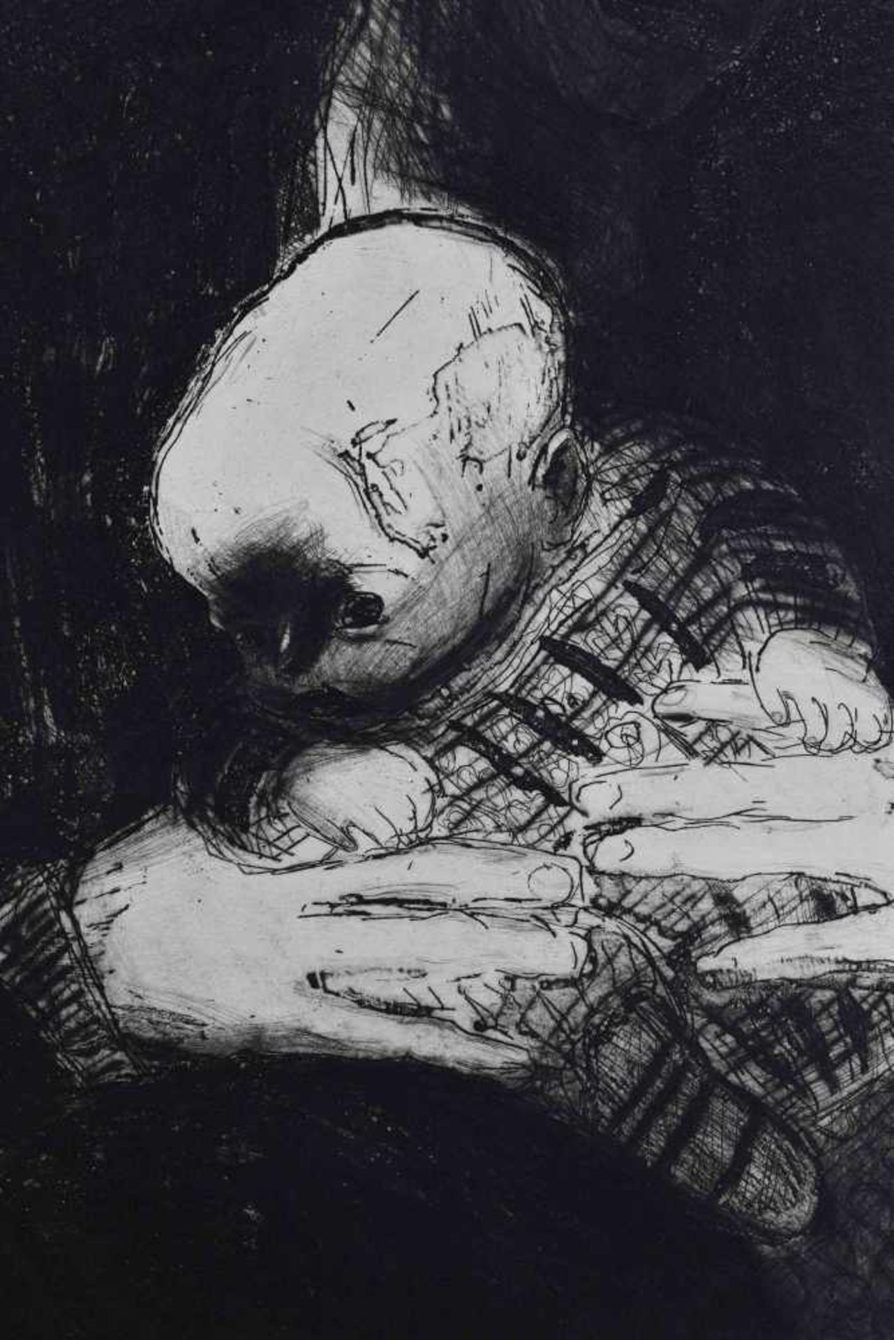 Ellen FUHR (1958-2017)"Mann mit Kind"Grafik-Aquatintaradierung auf Bütten, Blattgröße 73 cm x 60 - Bild 2 aus 4