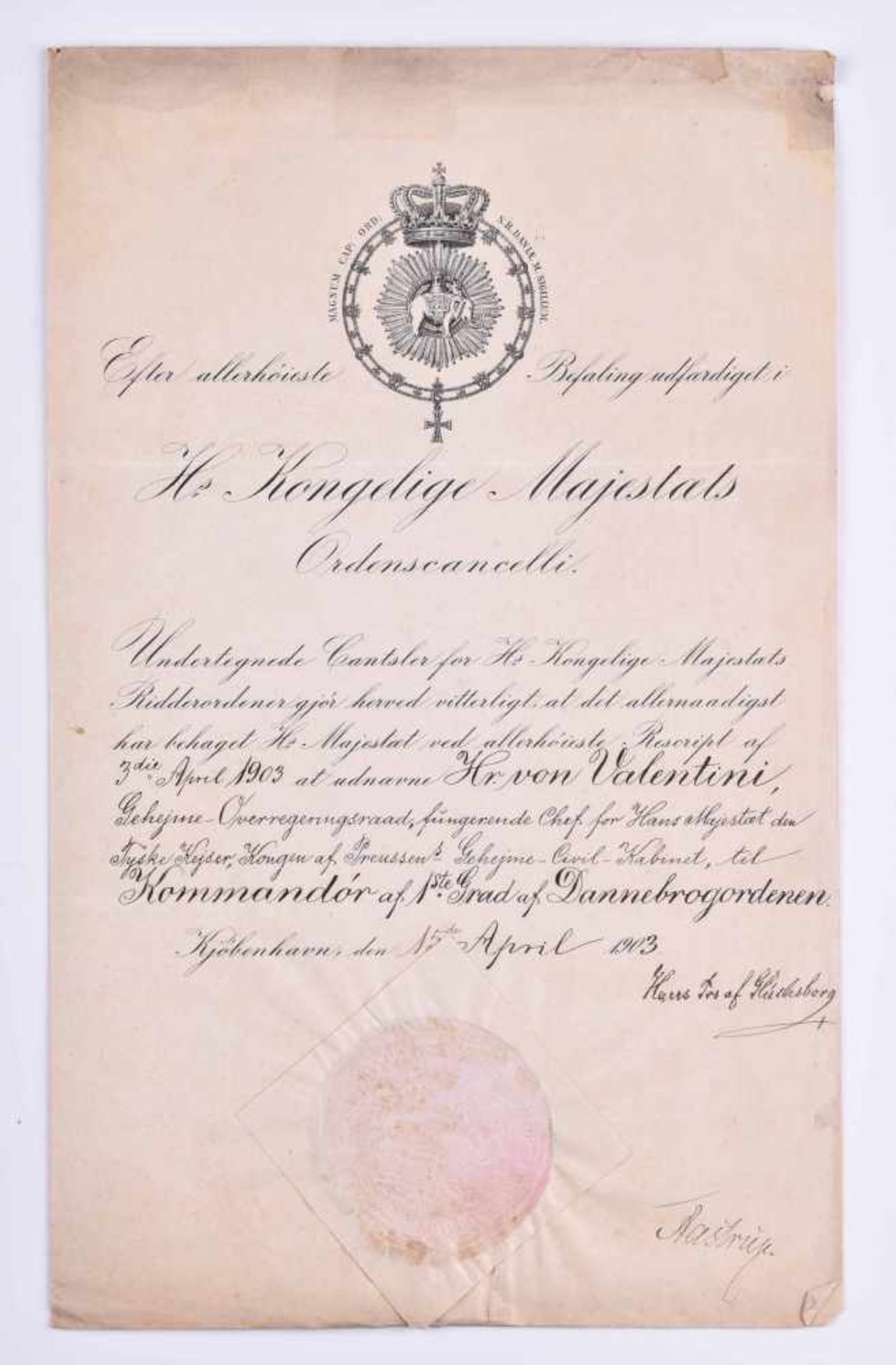 Verl.urk. Dannebrog-Orden Kommandeurkreuz 1. KlasseDie Verleihung des Dannebrog-Orden - Bild 3 aus 4