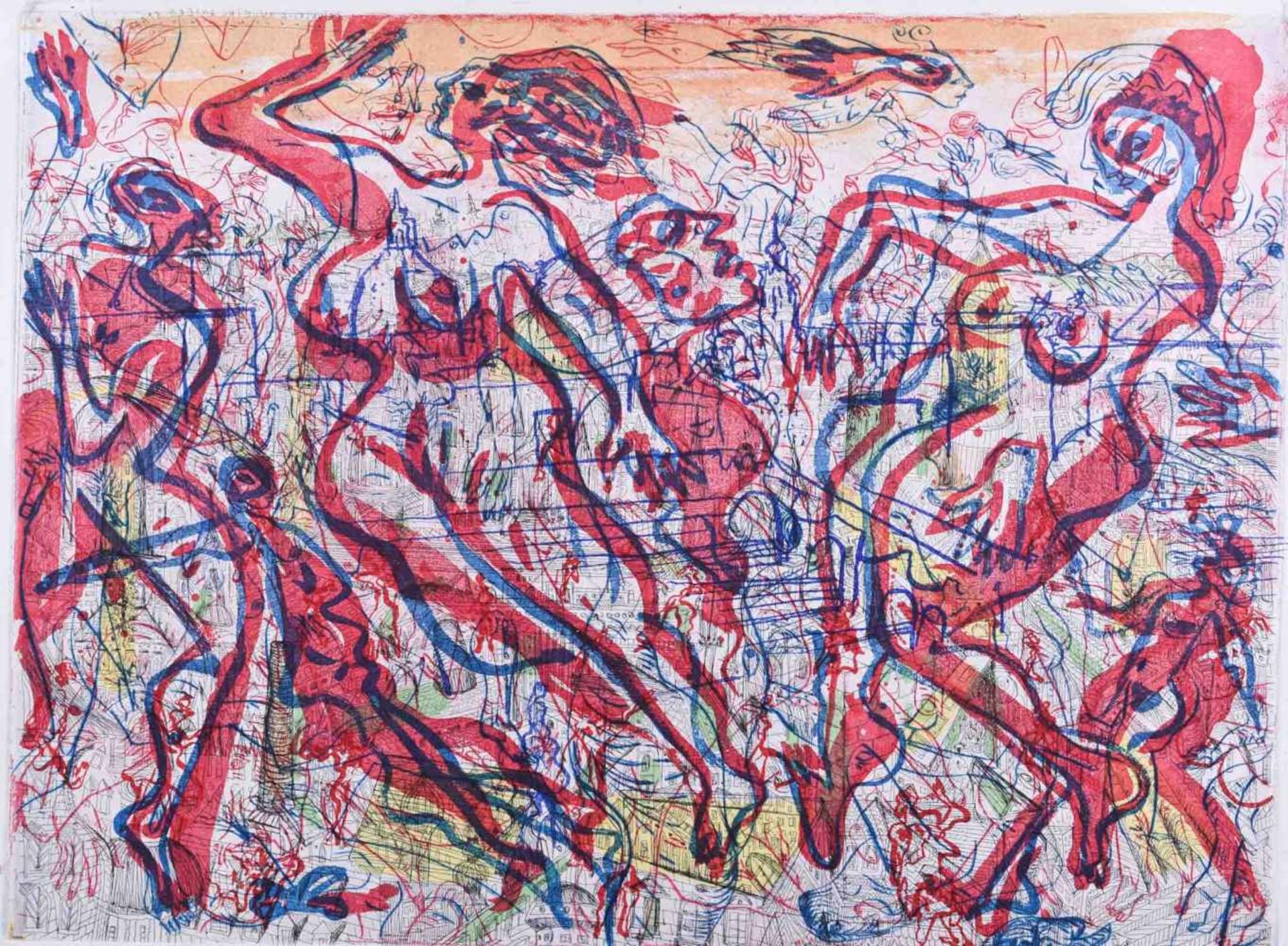 Andreas DRESS (1943)"Klein Utopia"Grafik-Farbradierung auf Bütten, Blattgröße 50 cm x 60 cm,rechts