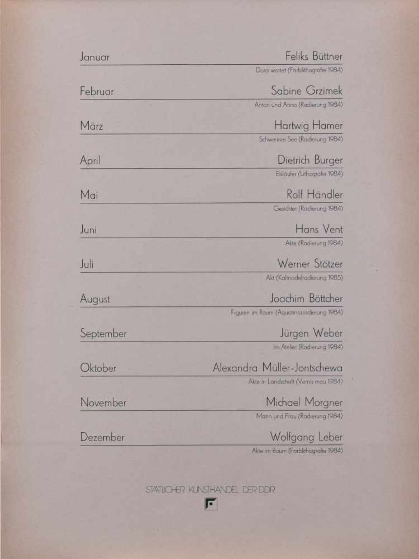 Grafik-Kalender 1986vom Staatlichen Kunsthandel der DDR, mit 12 original Grafiken, alle - Bild 2 aus 6