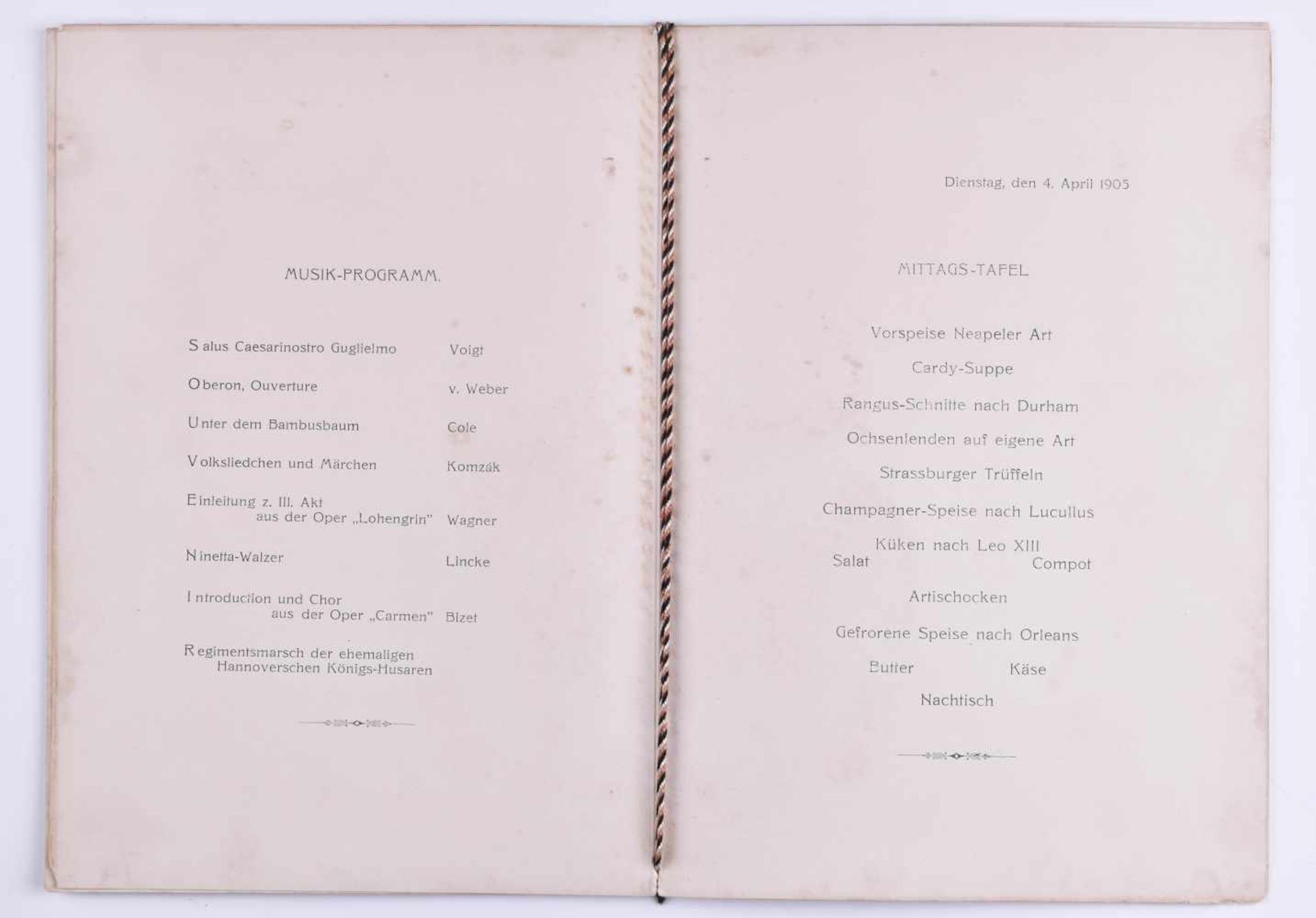 Speisekarte des Post-Dampfers Hamburg vom 04. April 1905Speisekarte des Post-Dampfers Hamburg vom - Bild 2 aus 3