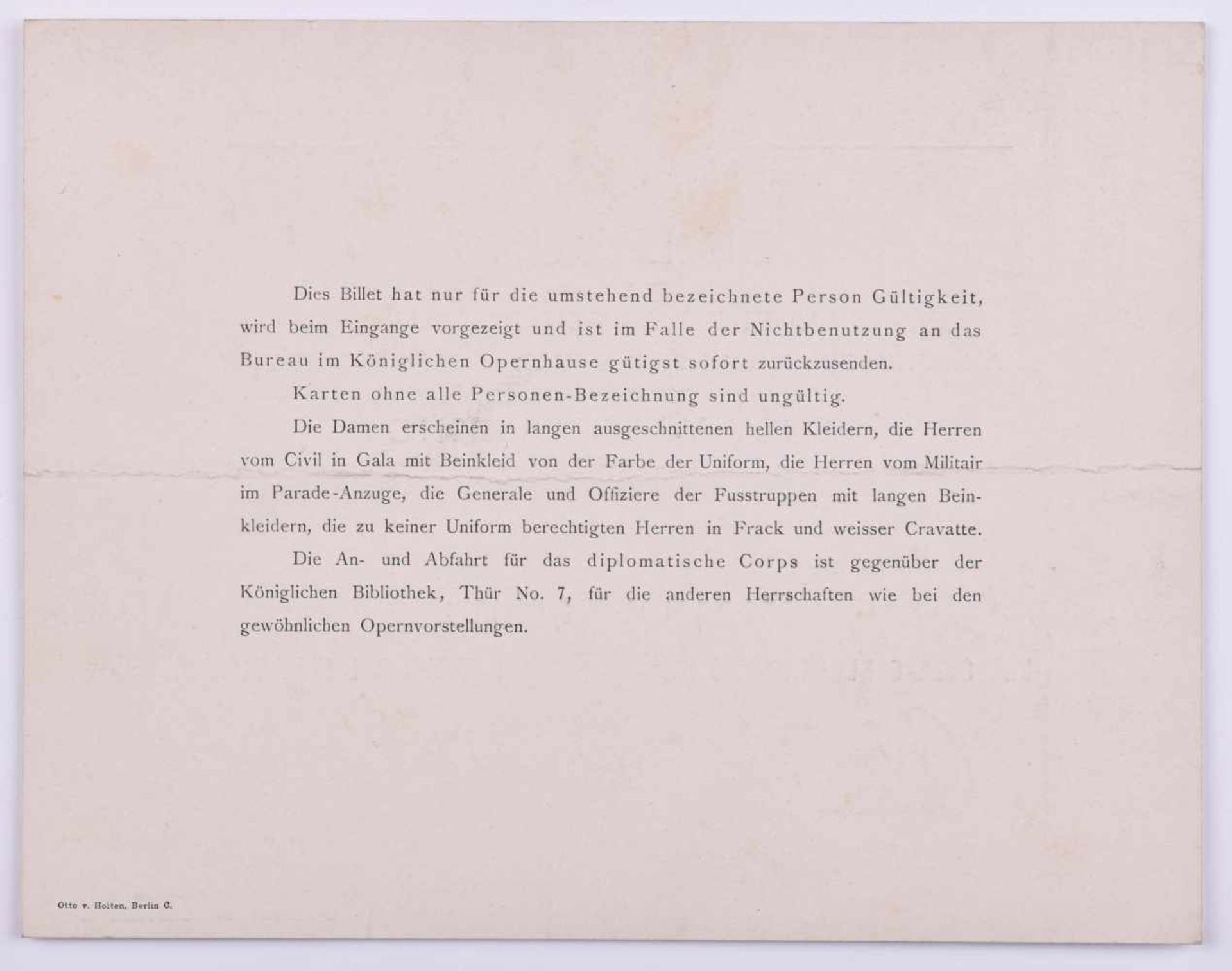 Einladung zur Festvorstellung ins Opernhaus 24.02.1906Einladung, anlässlich der Hochzeit des Prinzen - Bild 2 aus 2