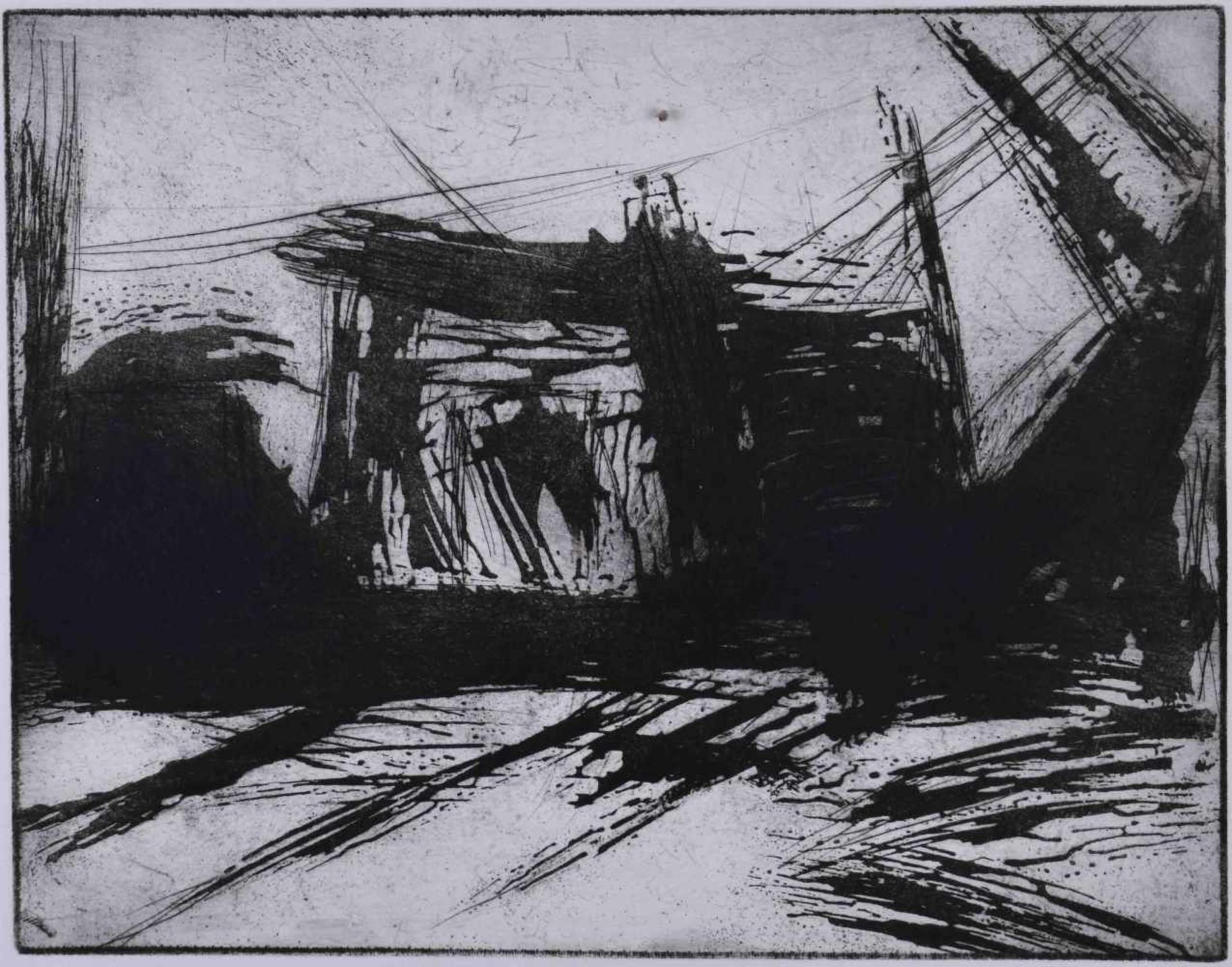 Martin HEINIG (1958)"Outpost"Grafik-Radierung, Blattgröße: 49 cm x 39 cm,mittig unten bezeichnet,