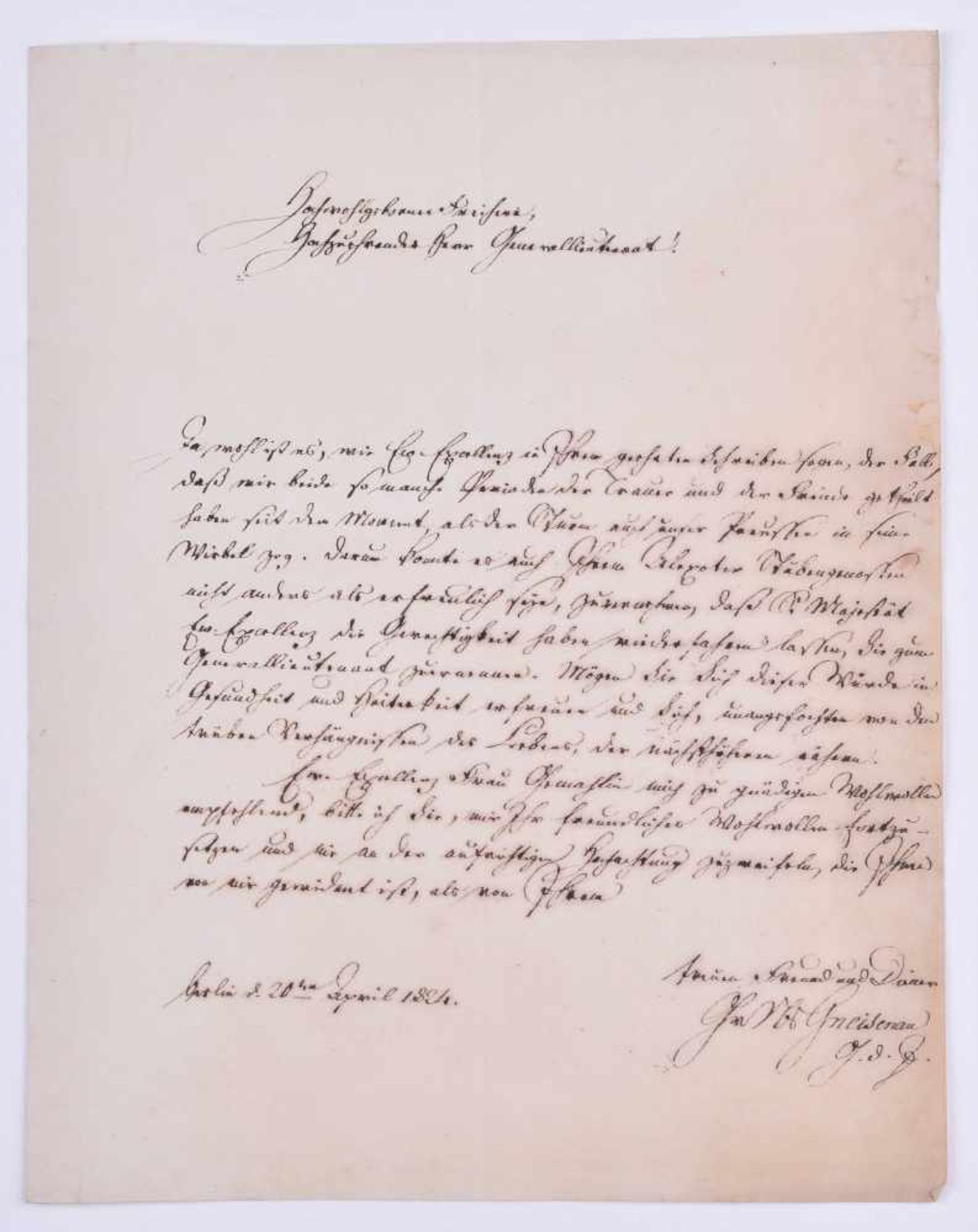 Handschreiben von Generalfeldmarschall von GneisenauHandschreiben von Generalfeldmarschall August