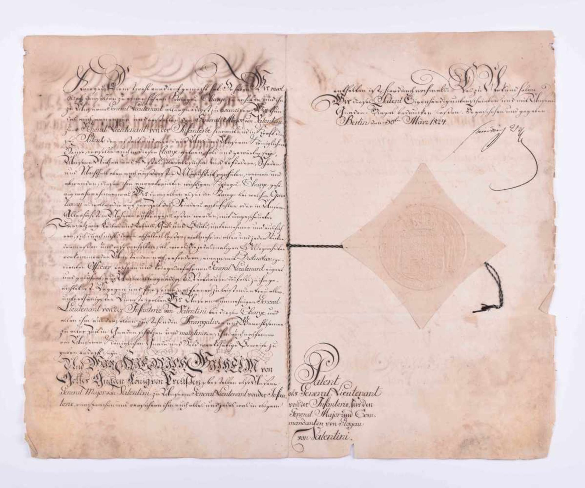 Offiziers-Patent für Valentini zum General- LieutenantPreussen, Offiziers-Patent für Georg Wilhelm - Bild 2 aus 4